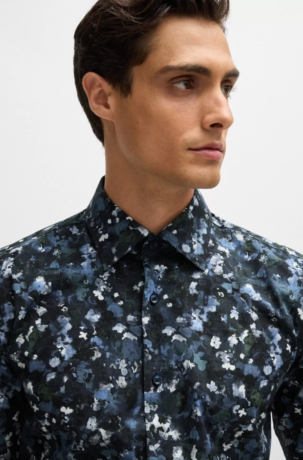 HUGO BOSS Skjorte Med Slim Fit I Bomuldspoplin Med Stræk Og Print