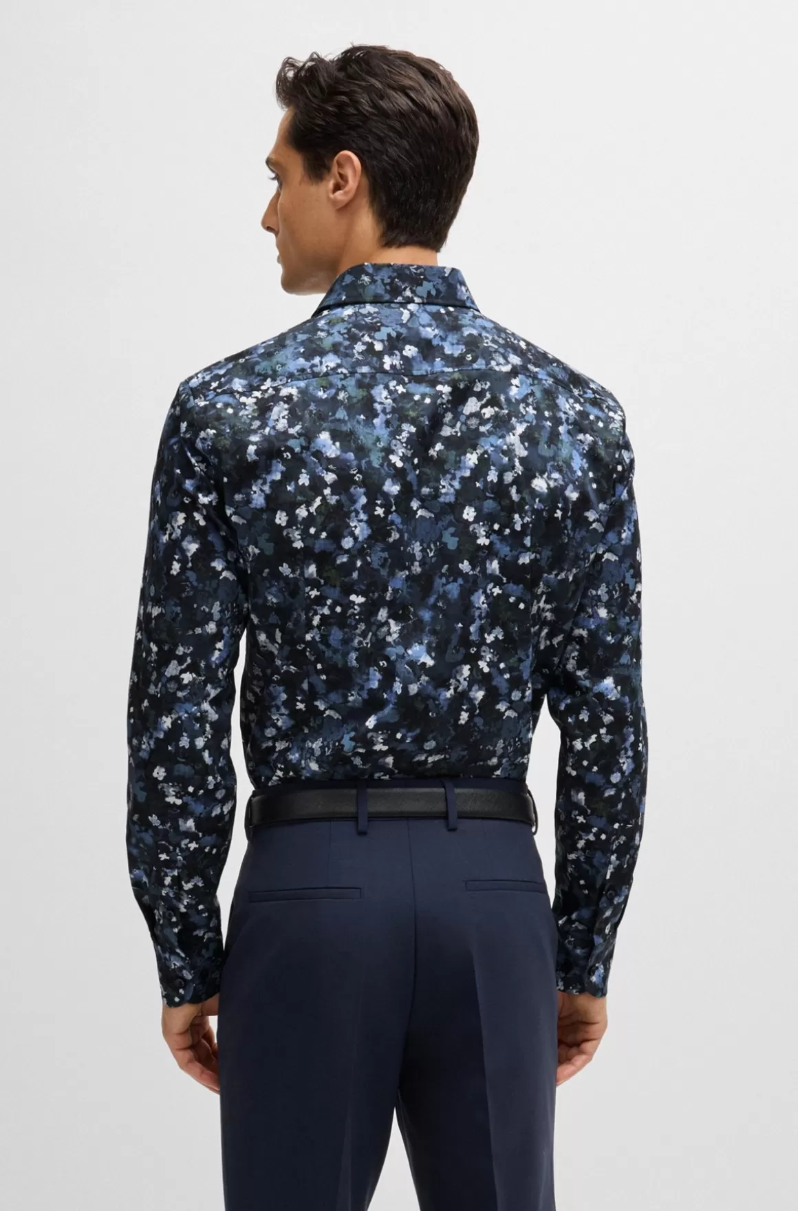 HUGO BOSS Skjorte Med Slim Fit I Bomuldspoplin Med Stræk Og Print