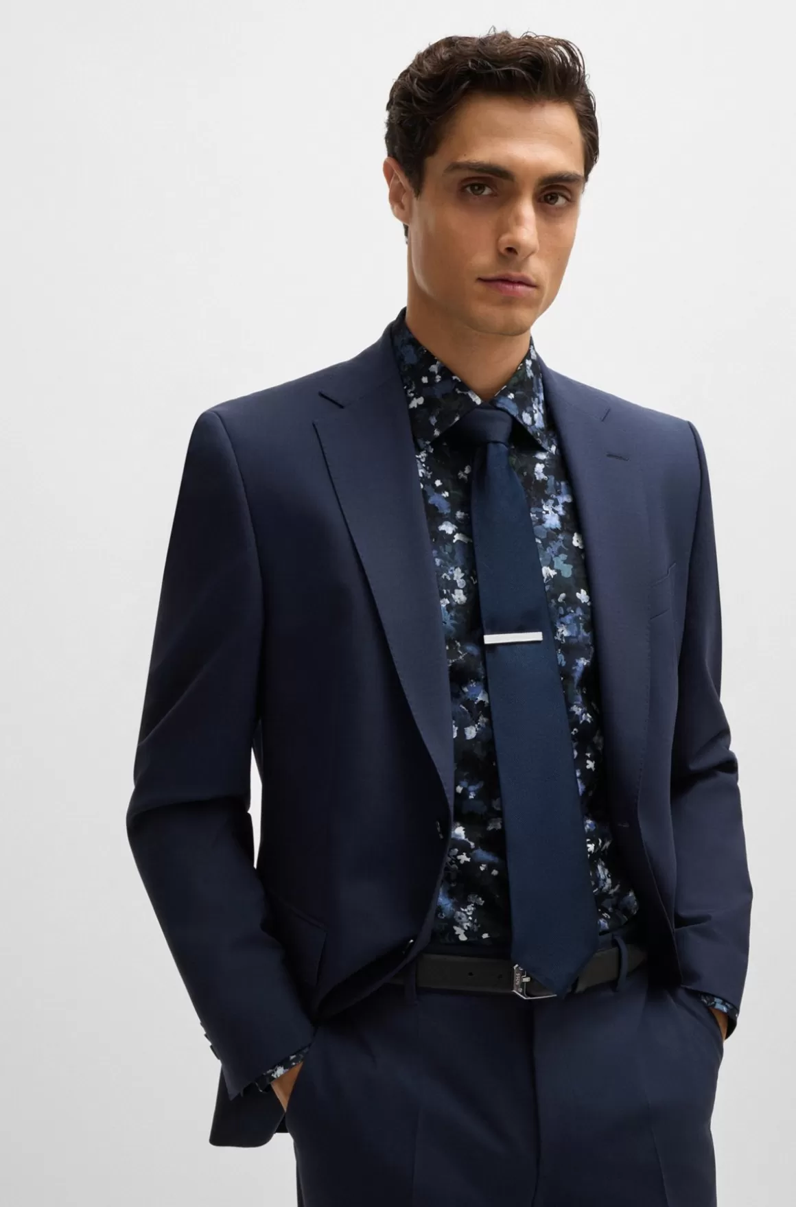 HUGO BOSS Skjorte Med Slim Fit I Bomuldspoplin Med Stræk Og Print