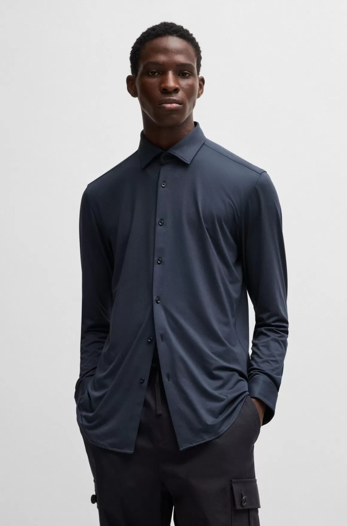 HUGO BOSS Skjorte Med Slim Fit I Jersey Med Print Og Performance-stræk