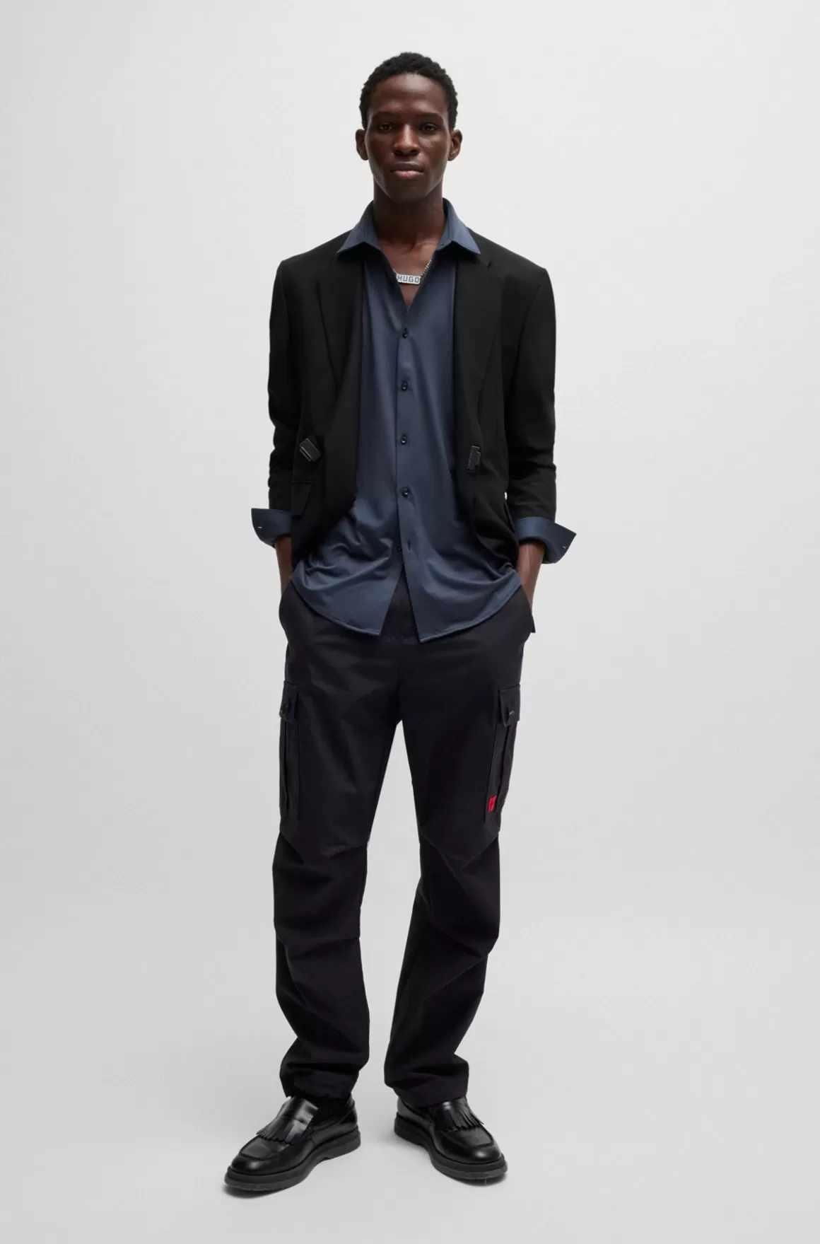 HUGO BOSS Skjorte Med Slim Fit I Jersey Med Print Og Performance-stræk