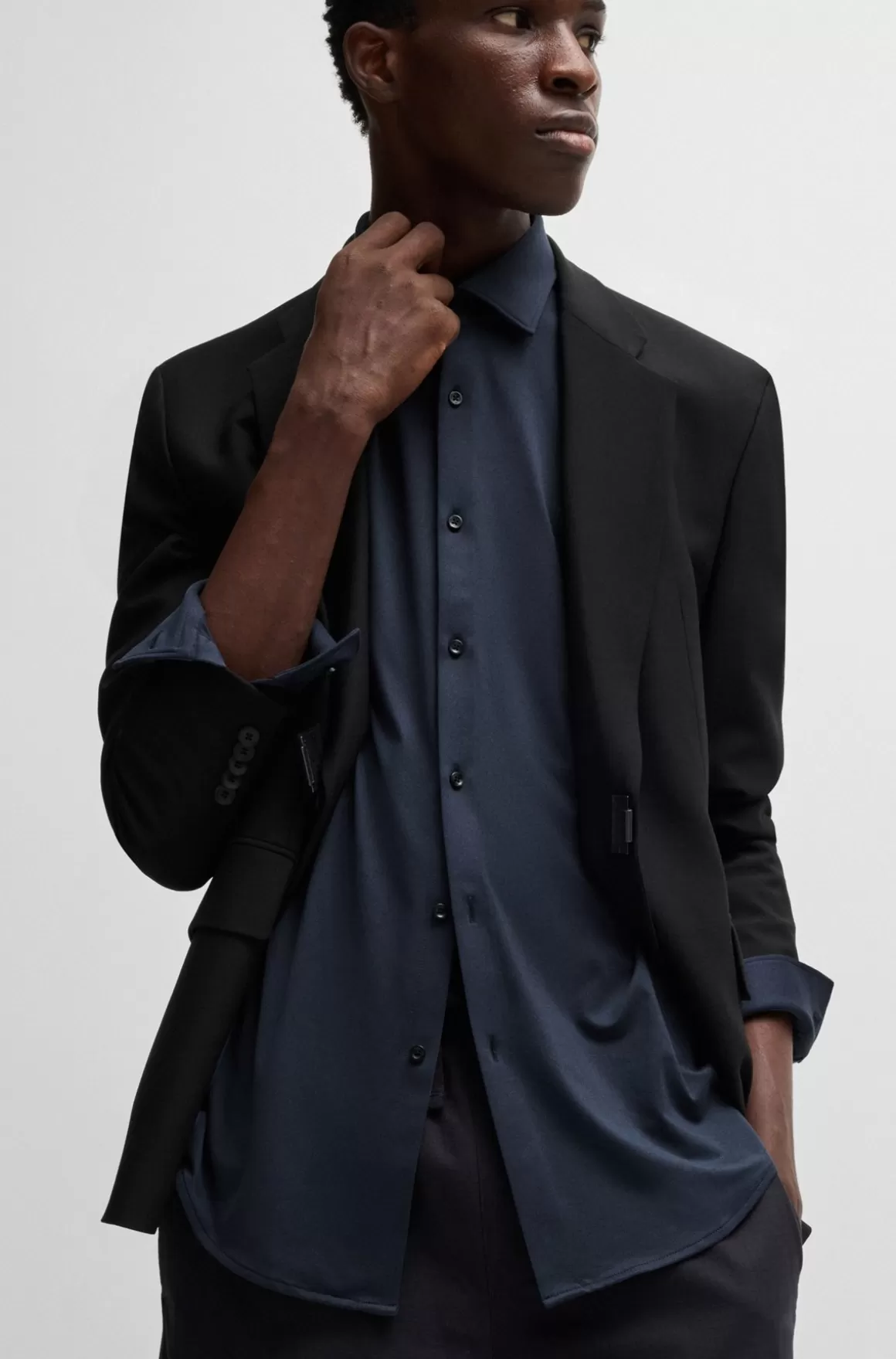 HUGO BOSS Skjorte Med Slim Fit I Jersey Med Print Og Performance-stræk