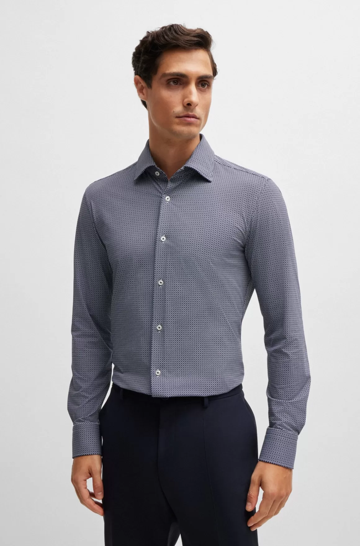 HUGO BOSS Skjorte Med Slim Fit I Materiale Med Performance-stræk Og Geometrisk Print