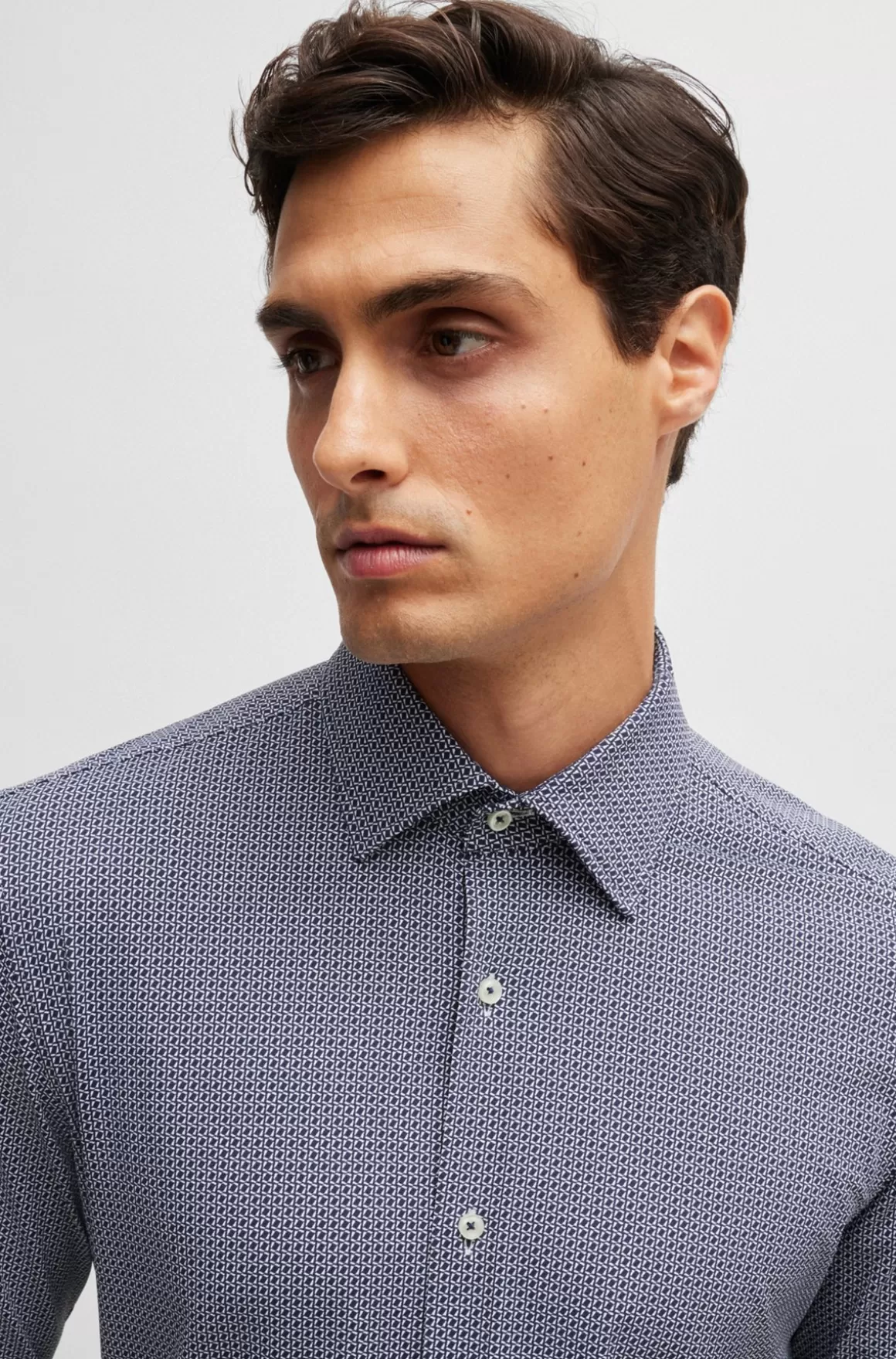 HUGO BOSS Skjorte Med Slim Fit I Materiale Med Performance-stræk Og Geometrisk Print
