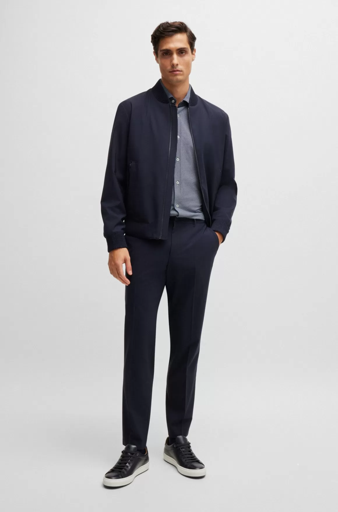 HUGO BOSS Skjorte Med Slim Fit I Materiale Med Performance-stræk Og Geometrisk Print