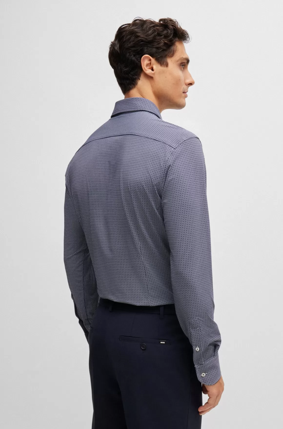 HUGO BOSS Skjorte Med Slim Fit I Materiale Med Performance-stræk Og Geometrisk Print