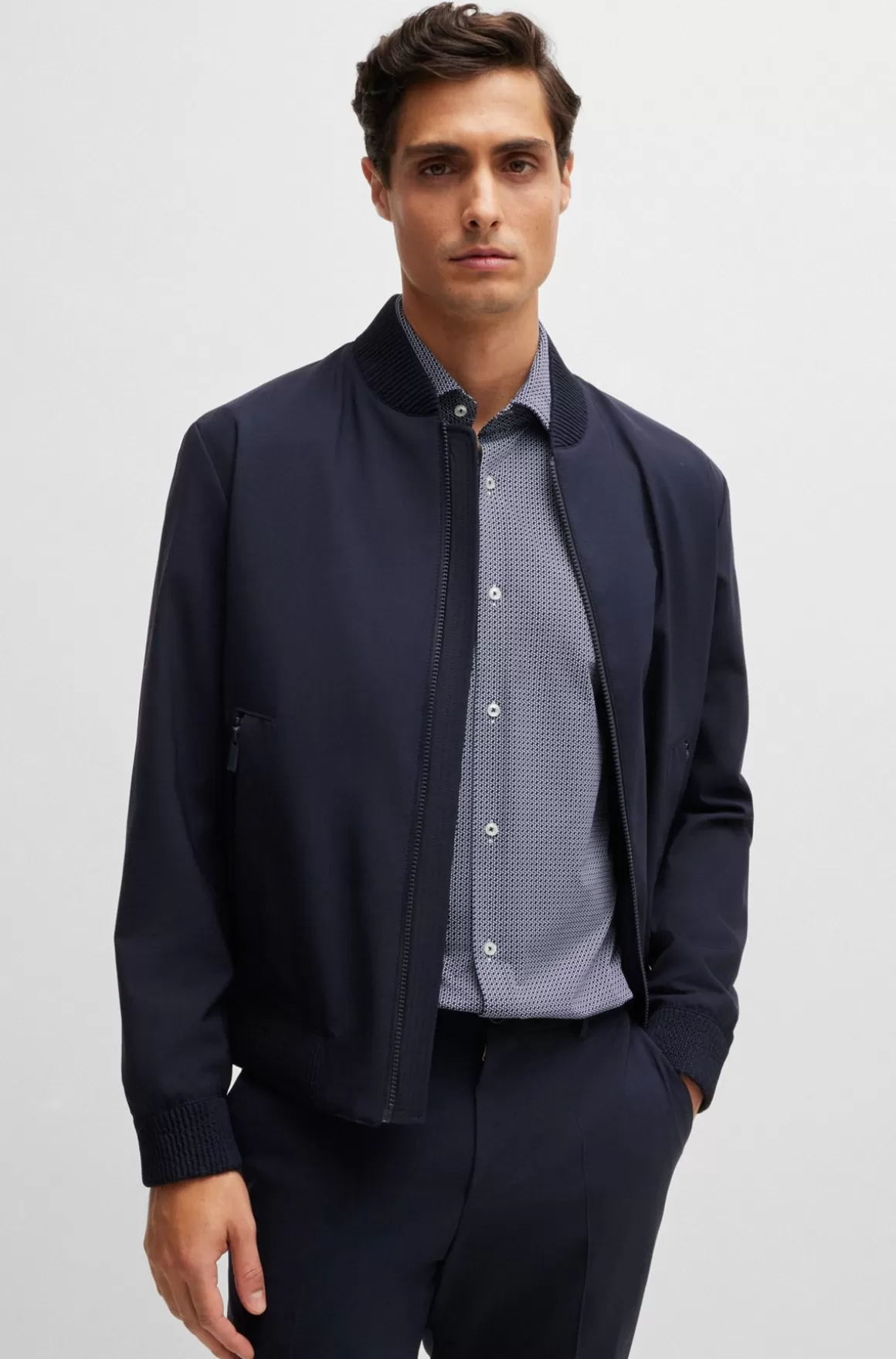 HUGO BOSS Skjorte Med Slim Fit I Materiale Med Performance-stræk Og Geometrisk Print