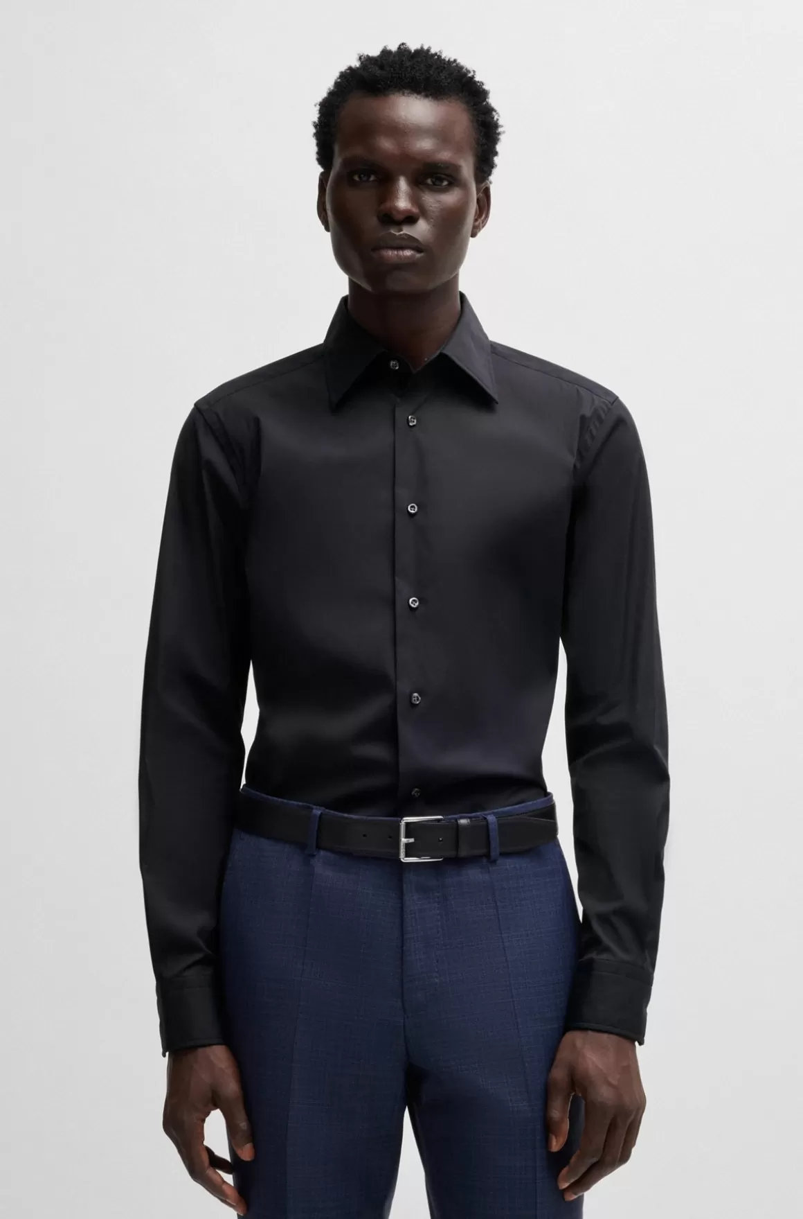HUGO BOSS Skjorte Med Slim Fit I Poplin Af Bomuldsblanding Med Stræk