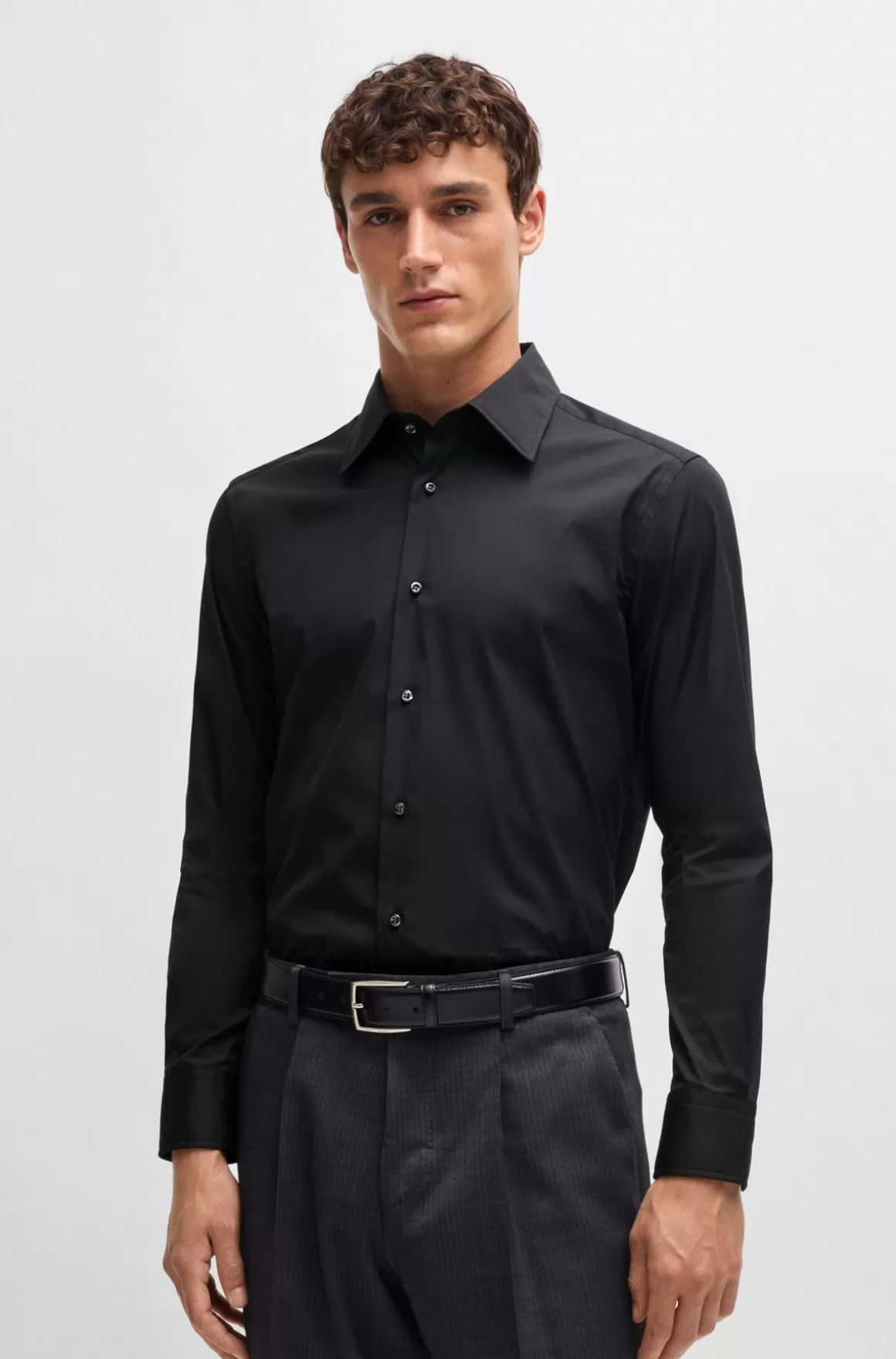 HUGO BOSS Skjorte Med Slim Fit I Poplin Af Bomuldsblanding Med Stræk
