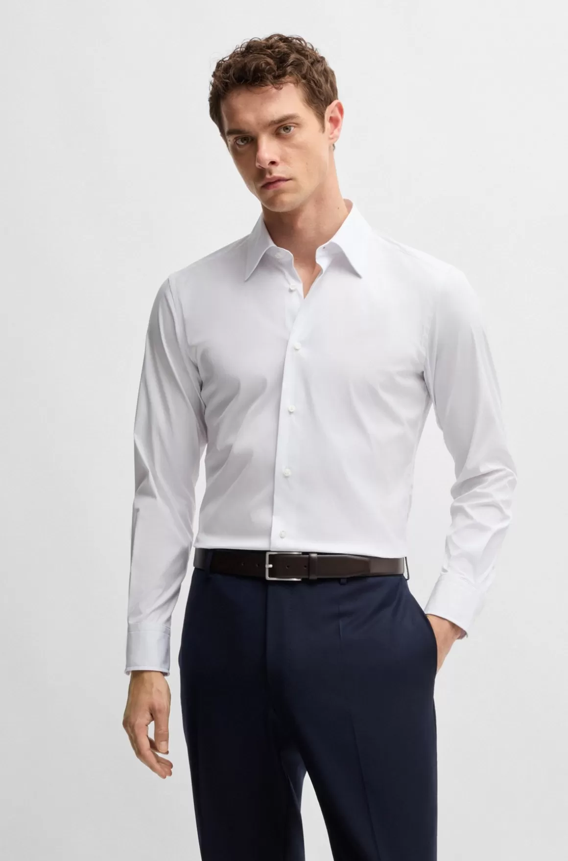 HUGO BOSS Skjorte Med Slim Fit I Poplin Af Bomuldsblanding Med Stræk