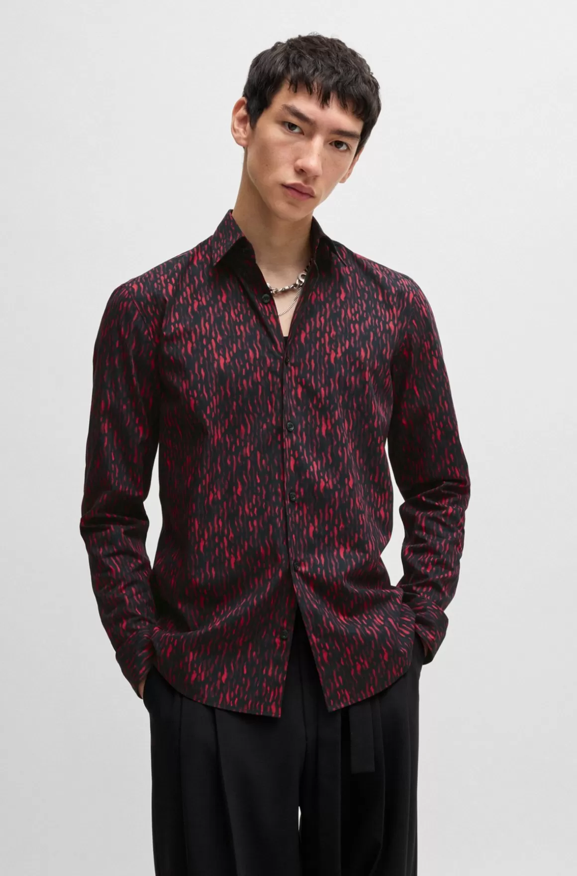 HUGO BOSS Skjorte Med Slim Fit I Printet Bomuldspoplin