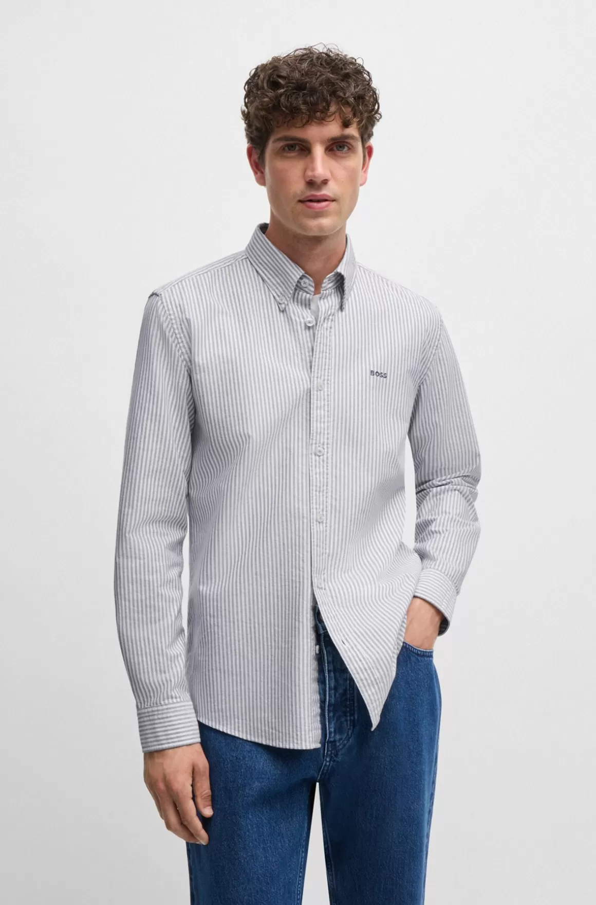 HUGO BOSS Skjorte Med Slim Fit I Stribet Oxfordbomuld