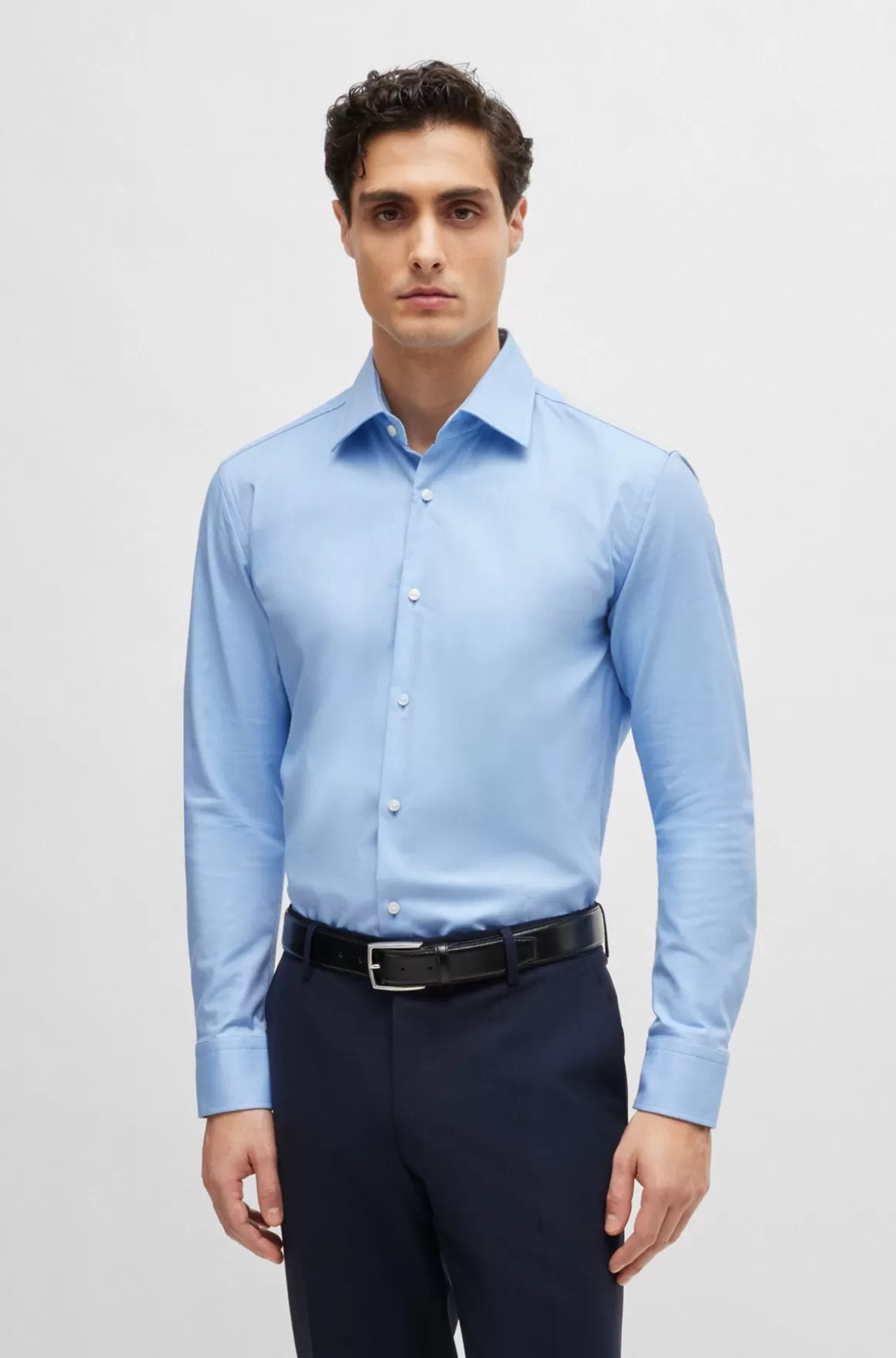 HUGO BOSS Skjorte Med Slim Fit I Strygelet Bomuldstwill Med Stræk