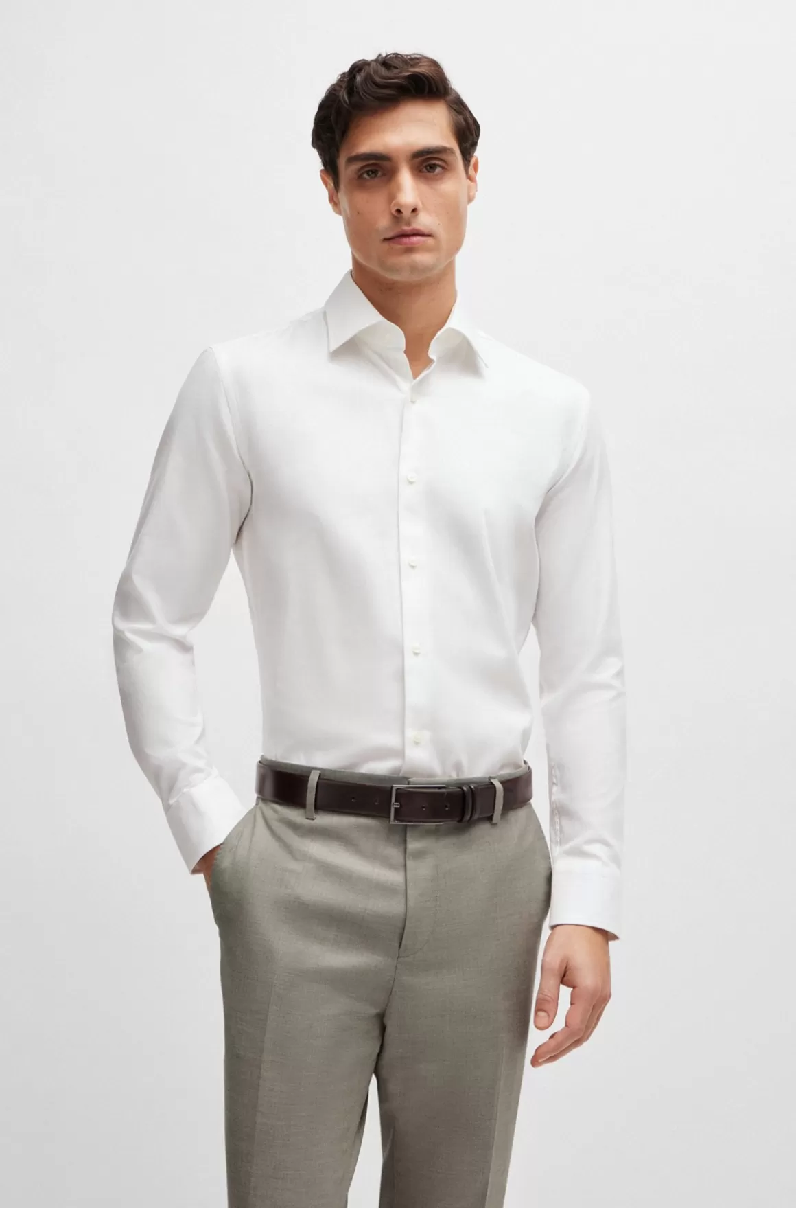 HUGO BOSS Skjorte Med Slim Fit I Strygelet Bomuldstwill Med Stræk