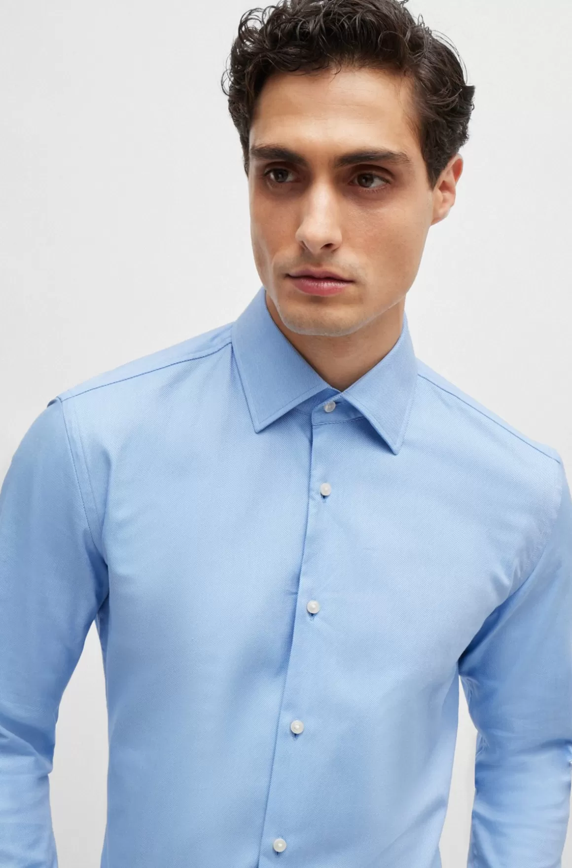 HUGO BOSS Skjorte Med Slim Fit I Strygelet Bomuldstwill Med Stræk