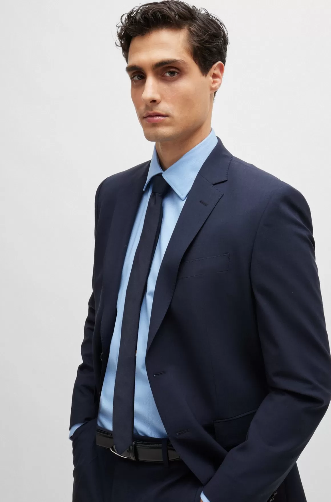 HUGO BOSS Skjorte Med Slim Fit I Strygelet Bomuldstwill Med Stræk