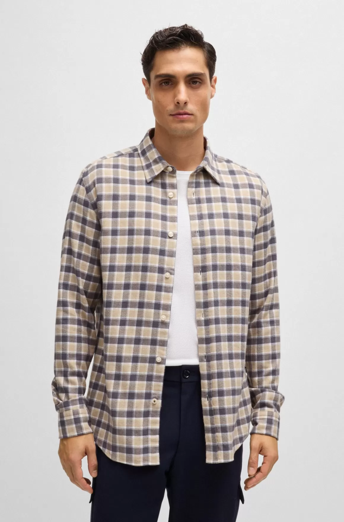 HUGO BOSS Skjorte Med Slim Fit I Ternet Bomuldsflannel