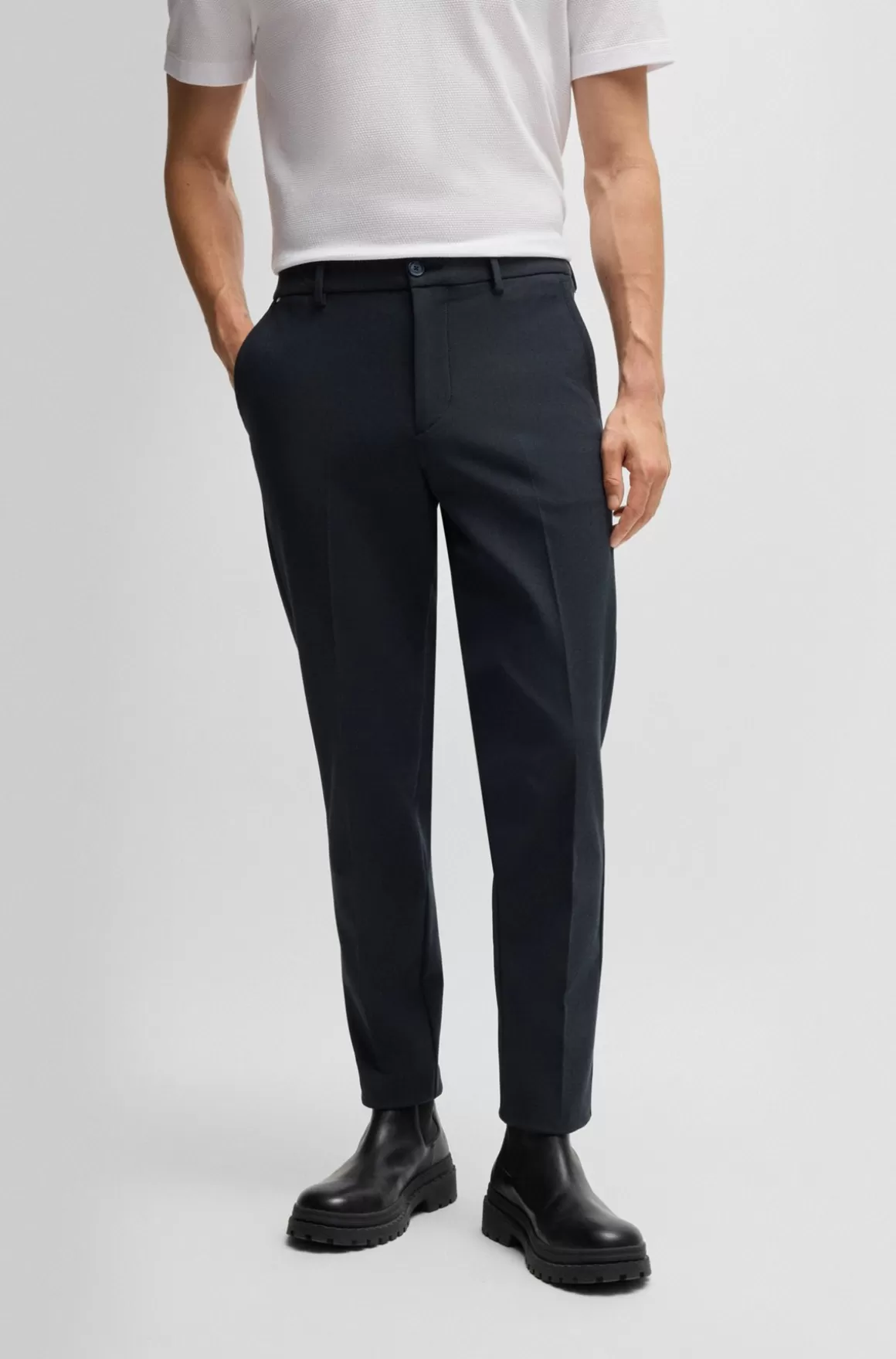 HUGO BOSS Slim Fit Bukser I Stof Med Stræk Og Mikromønster