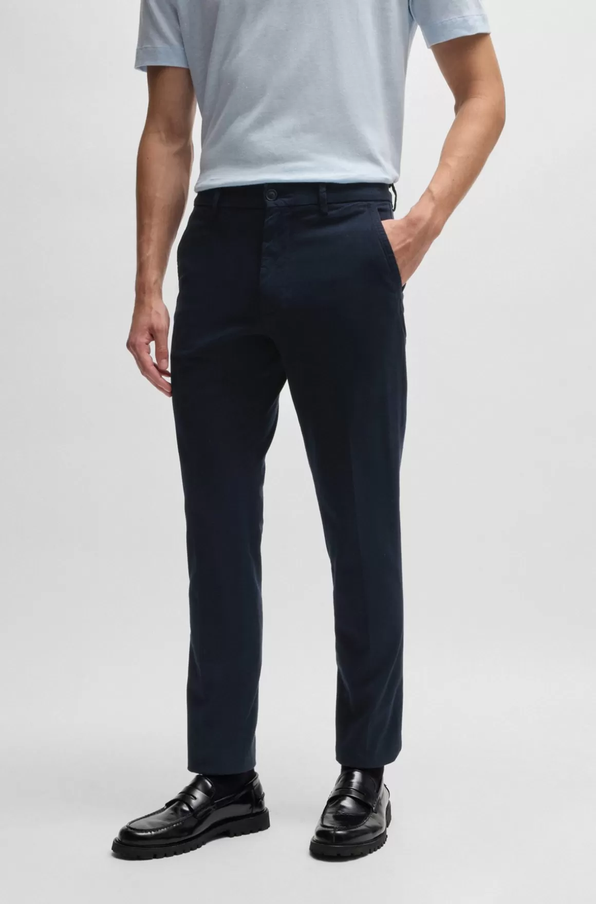 HUGO BOSS Slim Fit Bukser I Struktureret Bomuldsblanding