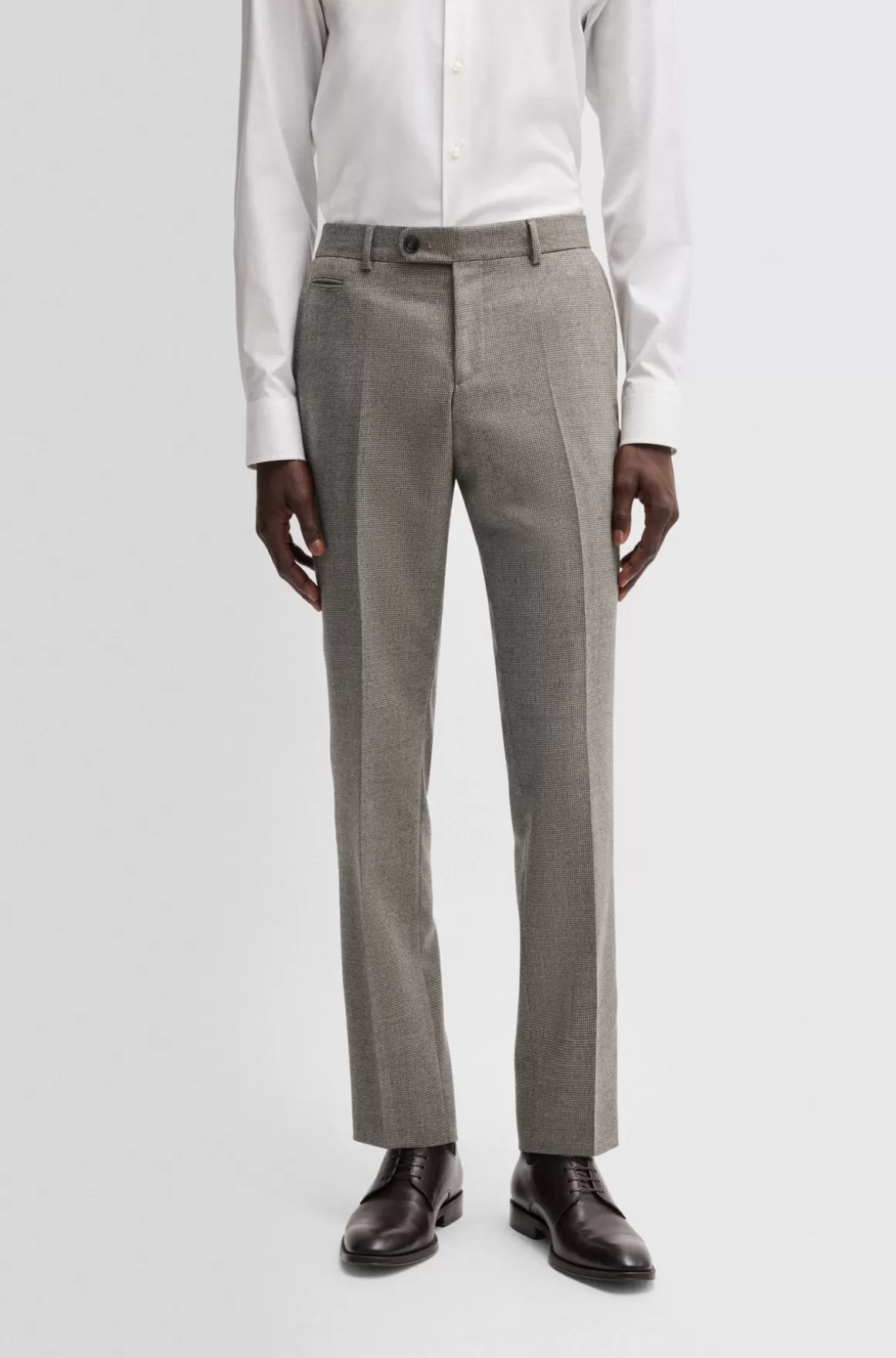 HUGO BOSS Slim Fit Bukser I Uld Med Stræk Og Mikromønster