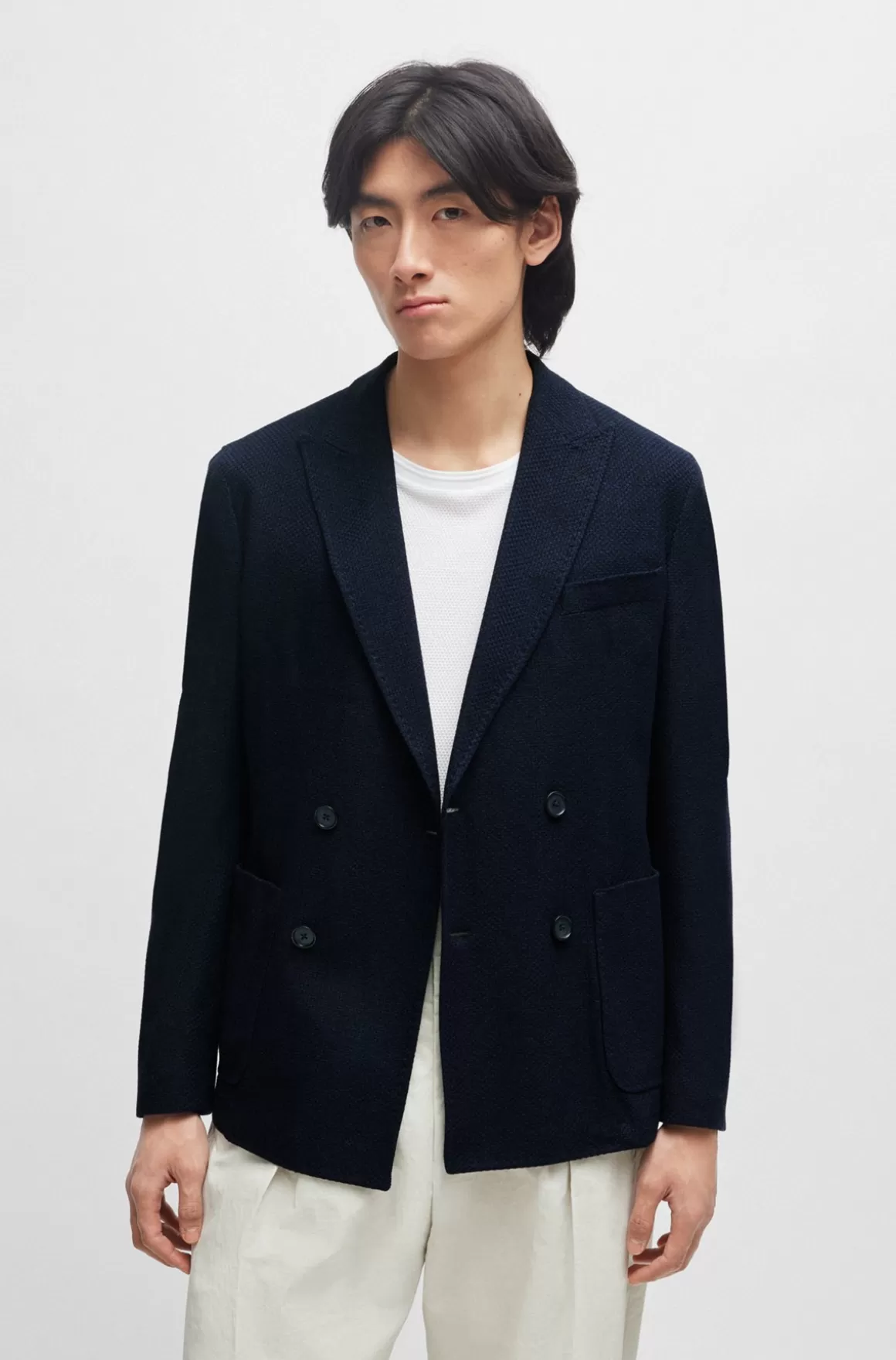HUGO BOSS Slim Fit Jakke I Bomuld Med Mikromønster