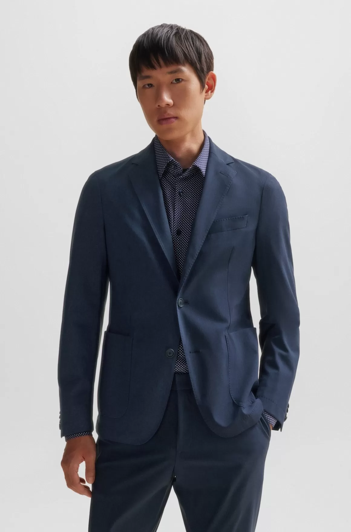 HUGO BOSS Slim Fit Jakke I Jersey Med Performance-stræk Og Mikromønster