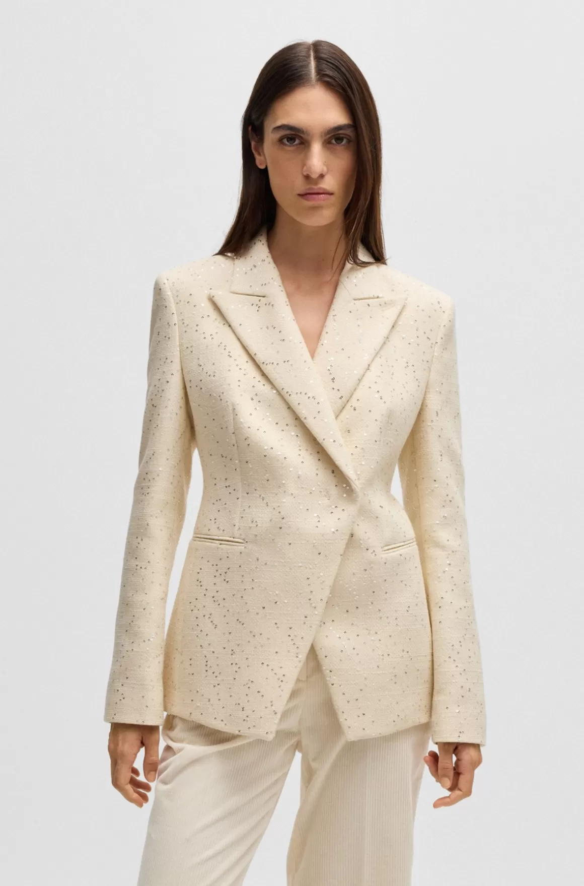 HUGO BOSS Slim Fit Jakke I Tweed Med Pailletter