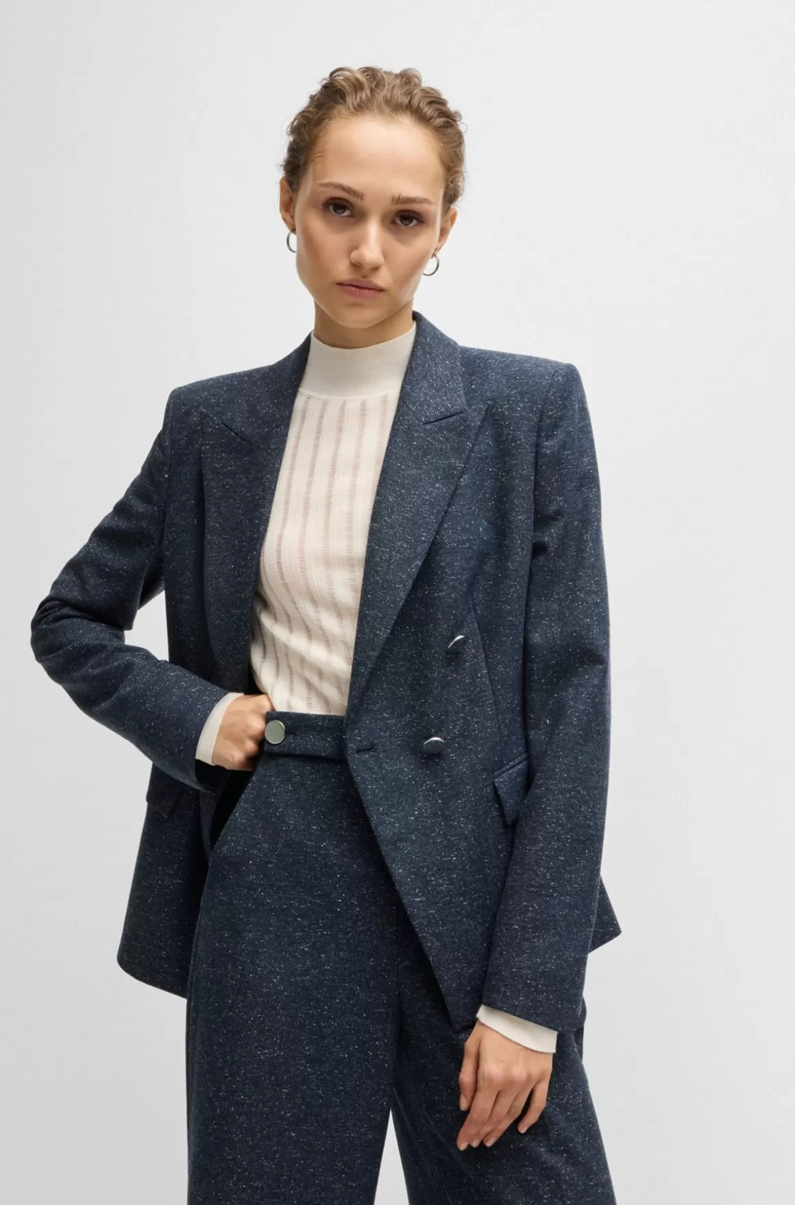 HUGO BOSS Slim Fit Jakke I Uldblanding Med Mikromønster