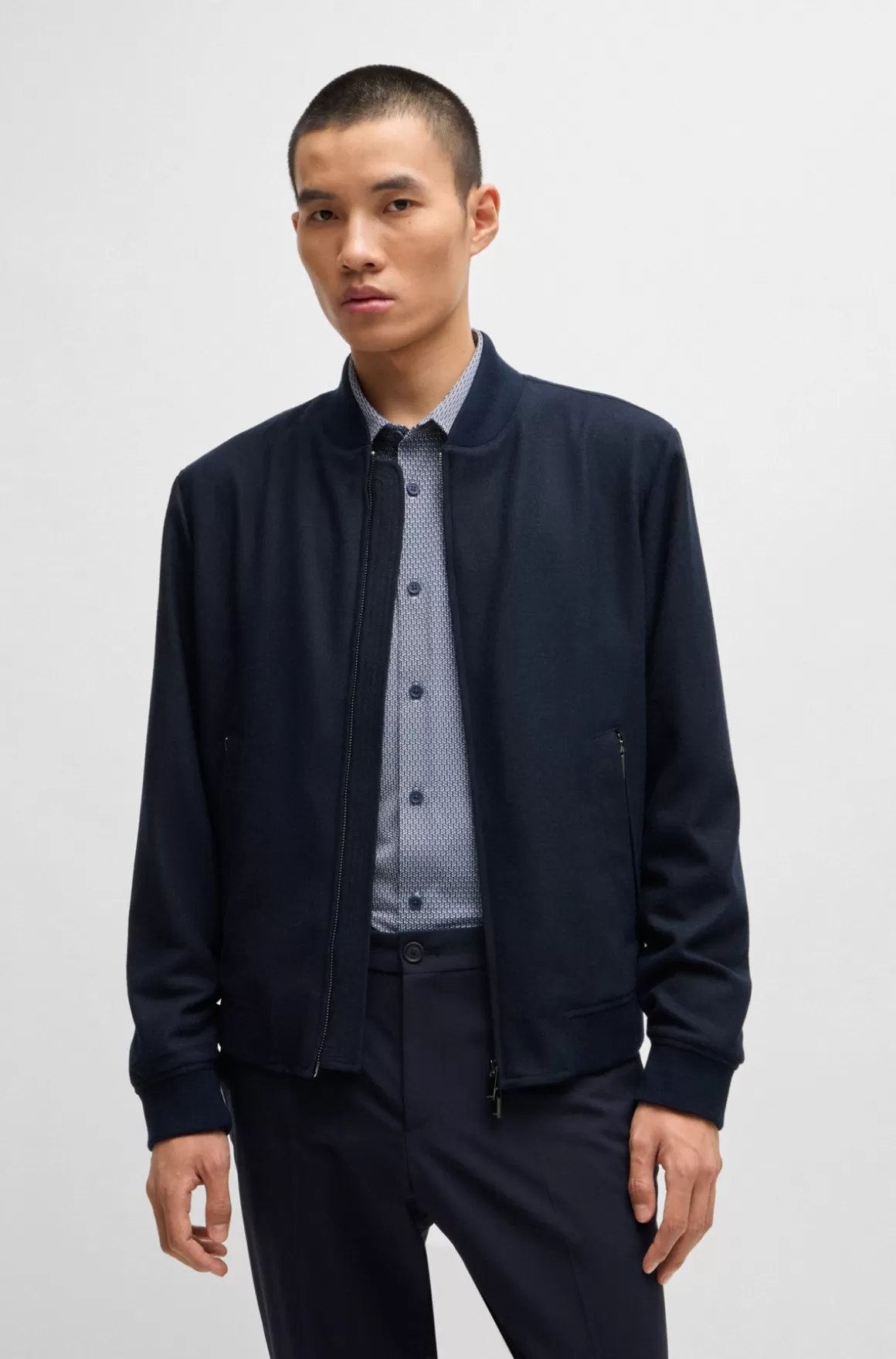 HUGO BOSS Slim Fit Jakke Med Tovejs-lynlås Foran