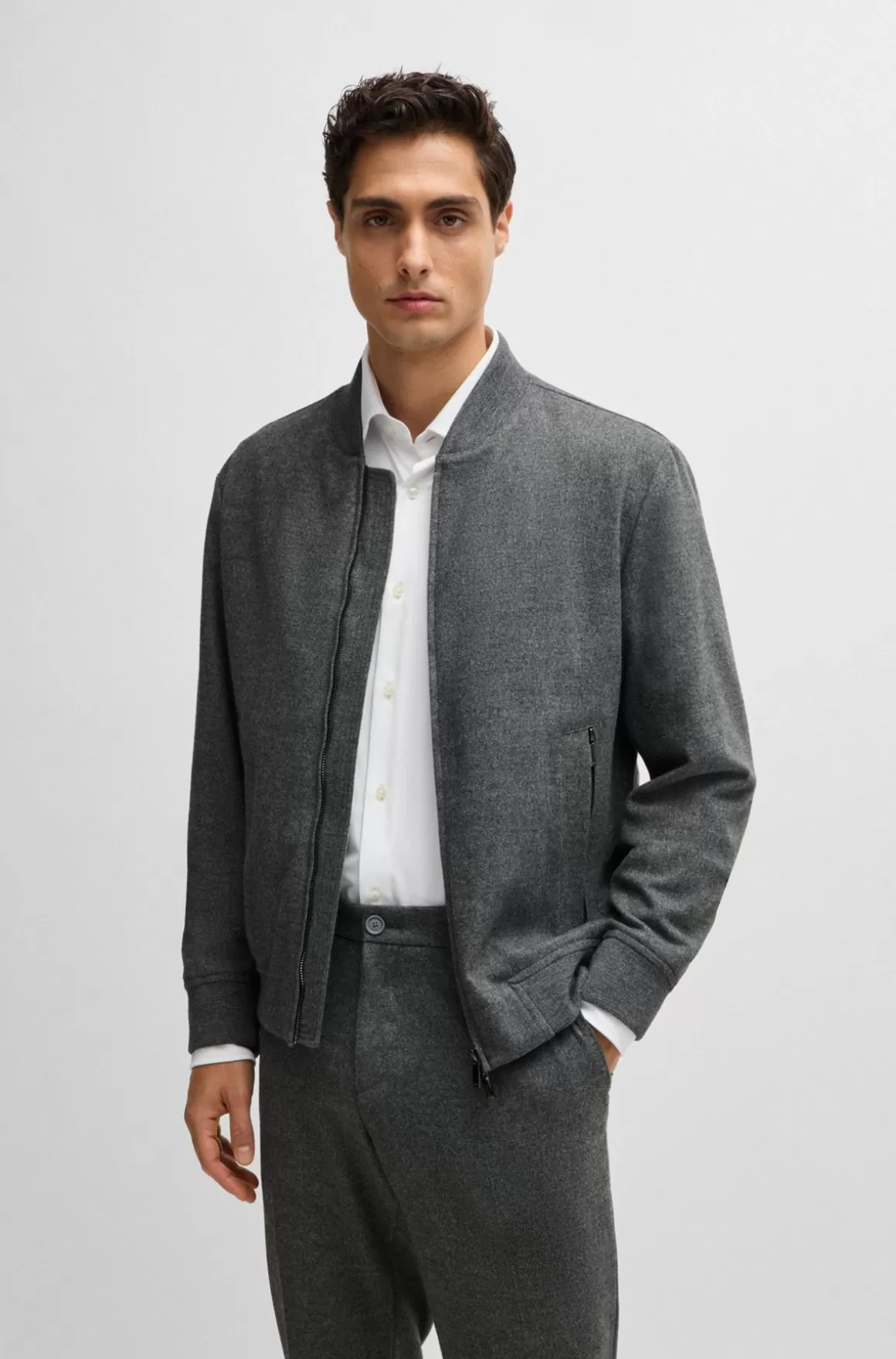 HUGO BOSS Slim Fit Jakke Med Tovejs-lynlås Foran