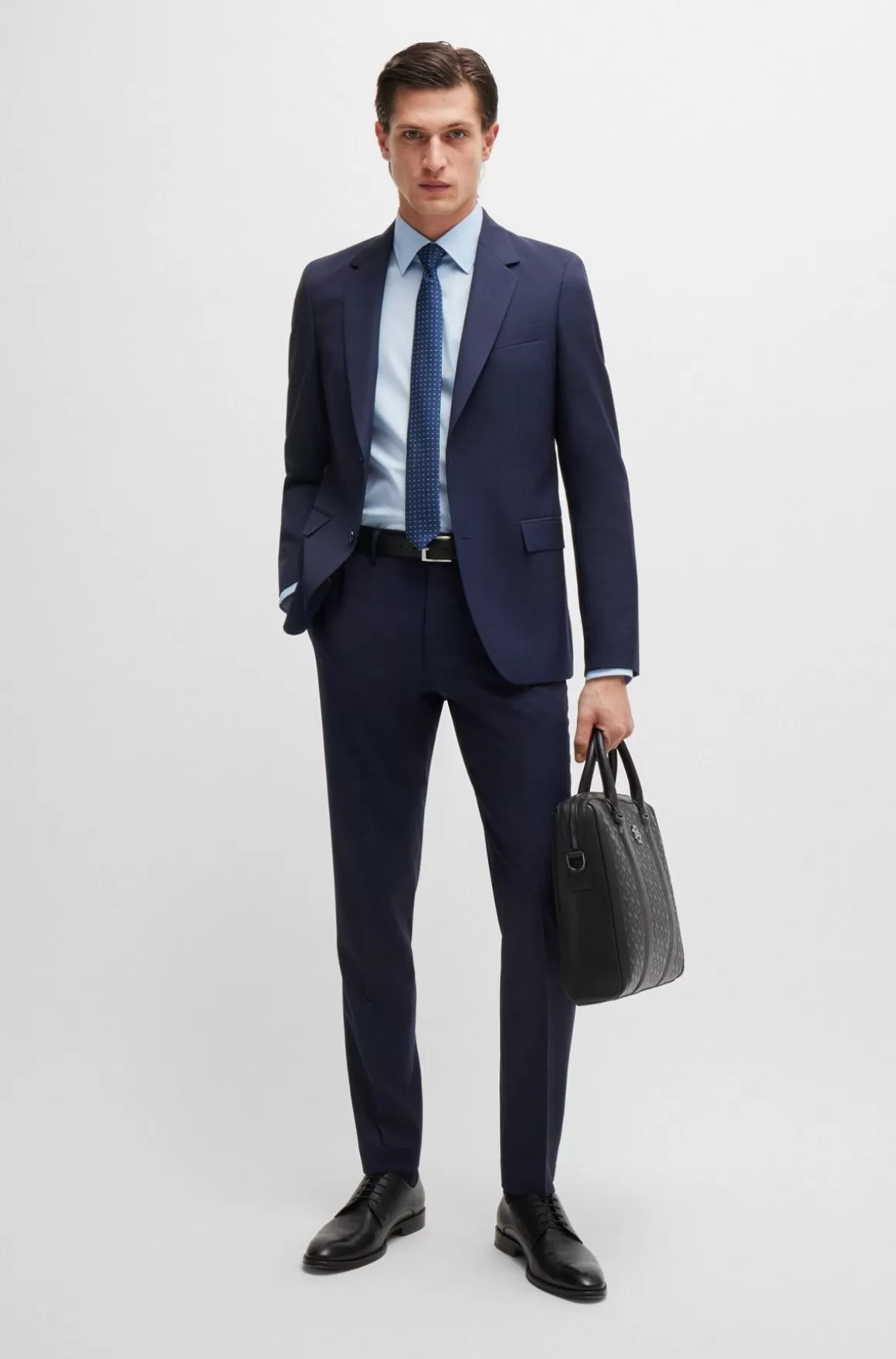 HUGO BOSS Slim Fit Jakkesæt I Ny Uld Med Mikromønster