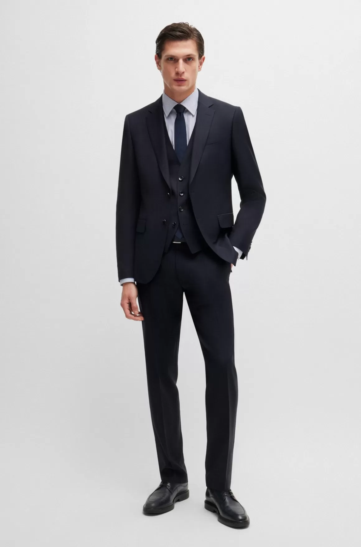 HUGO BOSS Slim Fit Jakkesæt I Ny Uld Med Mikromønster