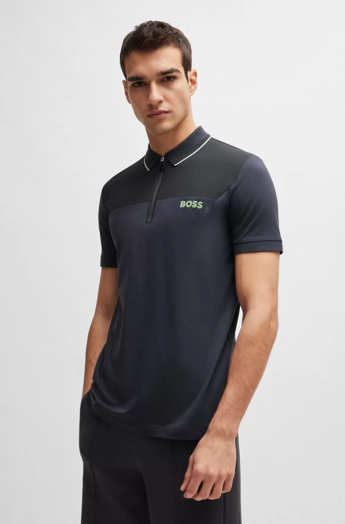 HUGO BOSS Slim Fit Poloshirt Med Lynlås I Halsen Og Meshdetaljer
