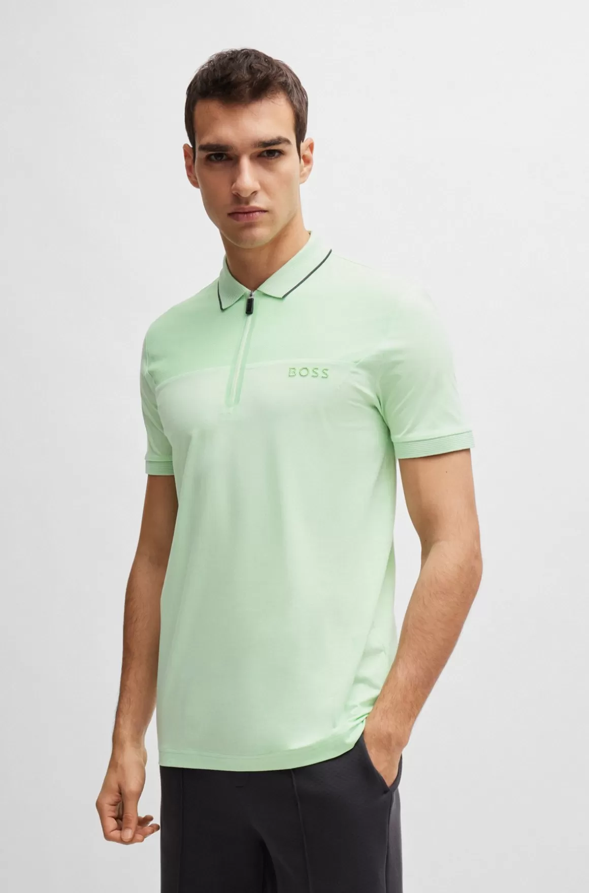 HUGO BOSS Slim Fit Poloshirt Med Lynlås I Halsen Og Meshdetaljer