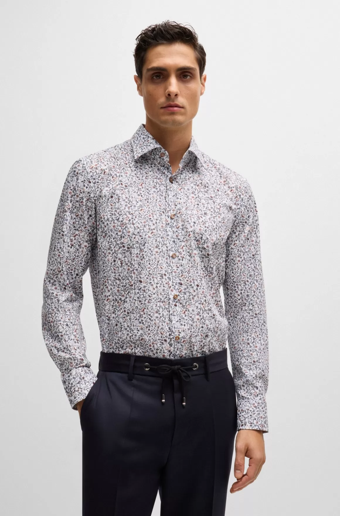 HUGO BOSS Slim Fit Skjorte I Blomstret Bomuld Med Stræk