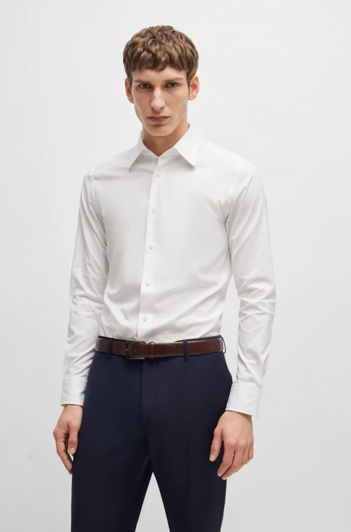 HUGO BOSS Slim Fit Skjorte I Bomuld Med Mikrostruktur Og Stræk