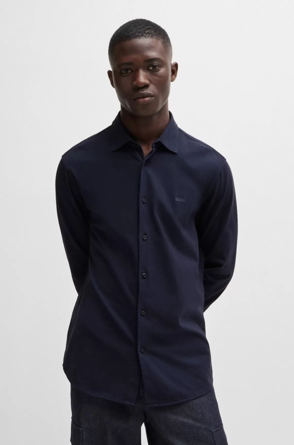 HUGO BOSS Slim Fit Skjorte I Bomuldsjersey Med Broderet Branding