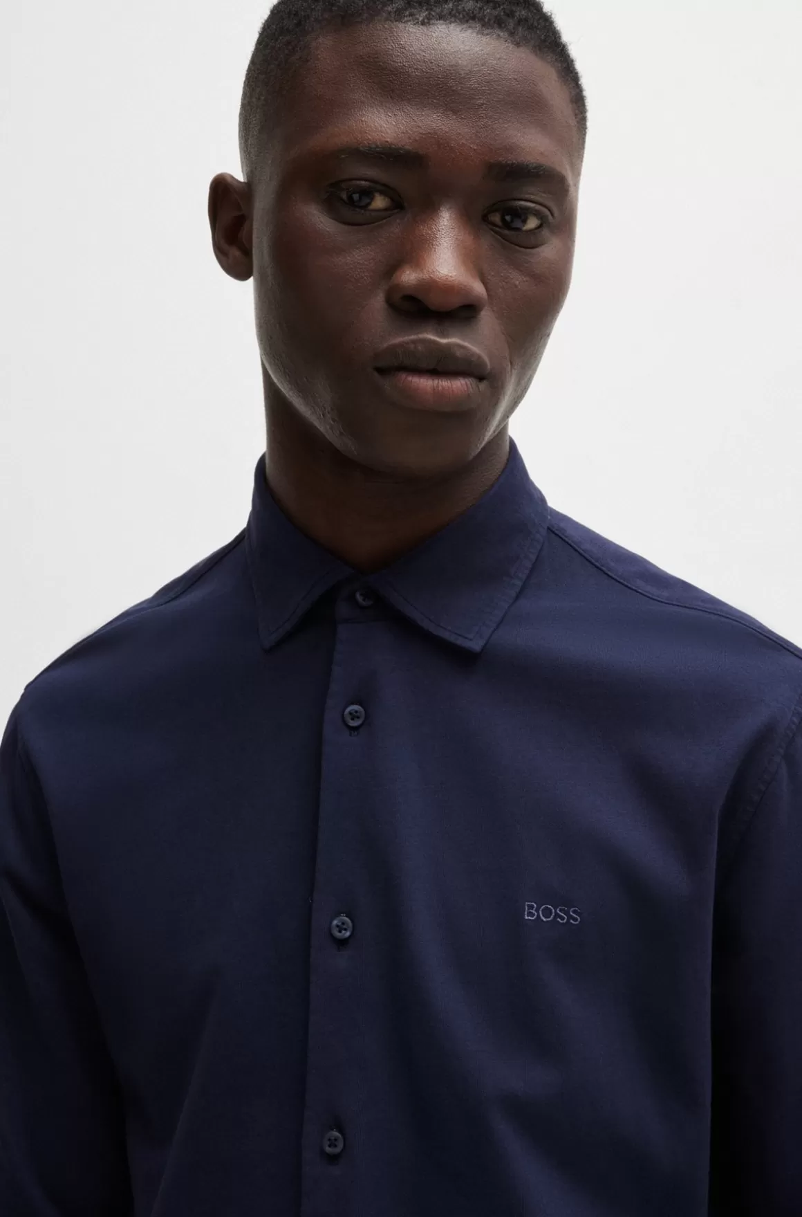 HUGO BOSS Slim Fit Skjorte I Bomuldsjersey Med Broderet Branding