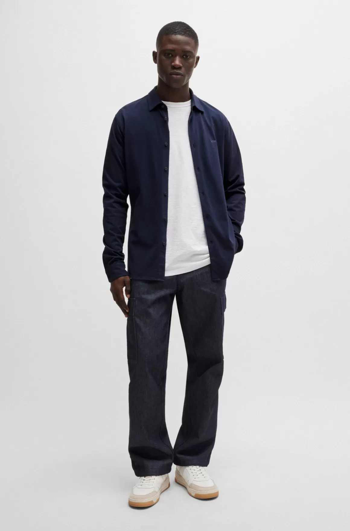 HUGO BOSS Slim Fit Skjorte I Bomuldsjersey Med Broderet Branding