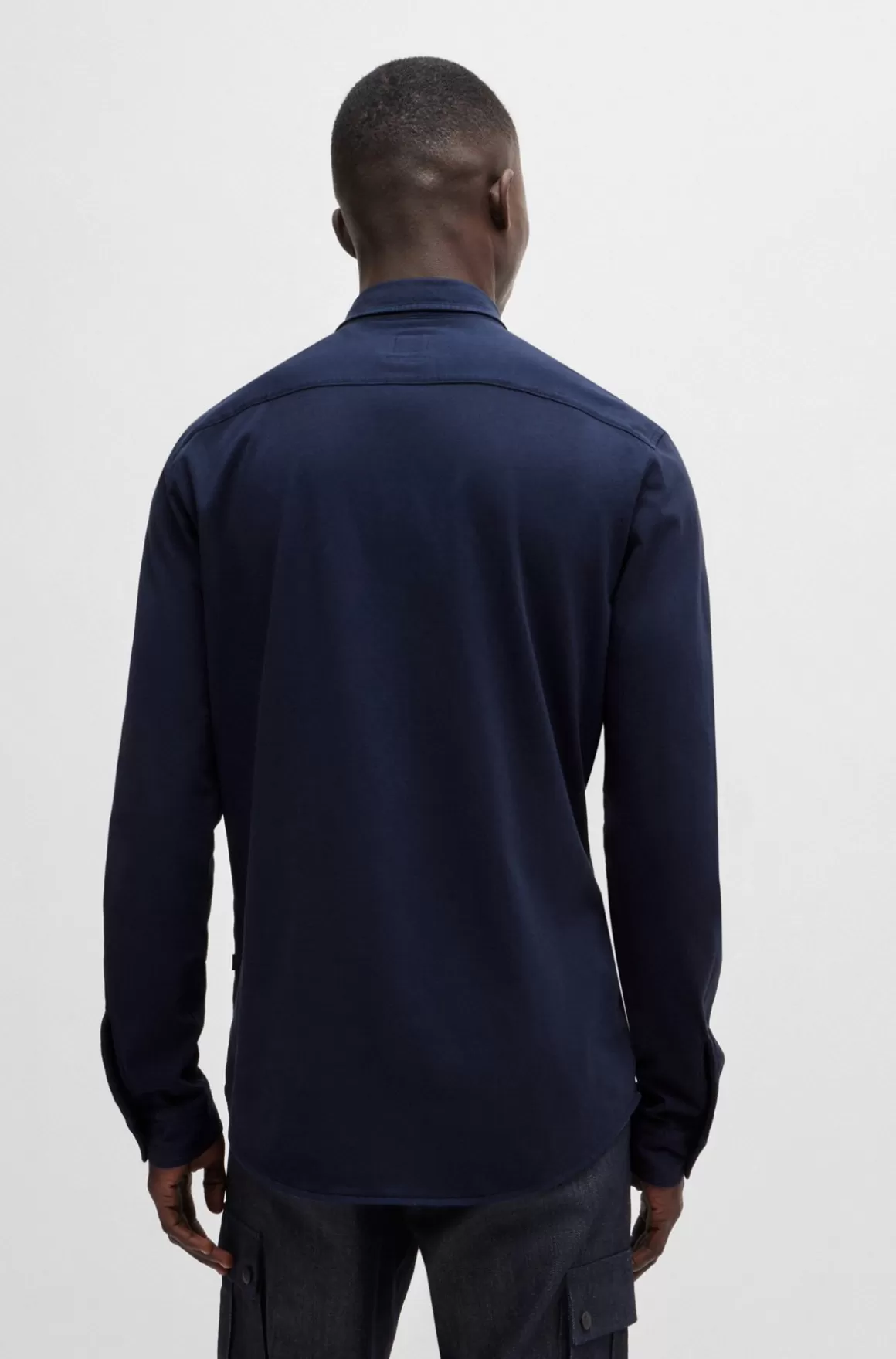 HUGO BOSS Slim Fit Skjorte I Bomuldsjersey Med Broderet Branding