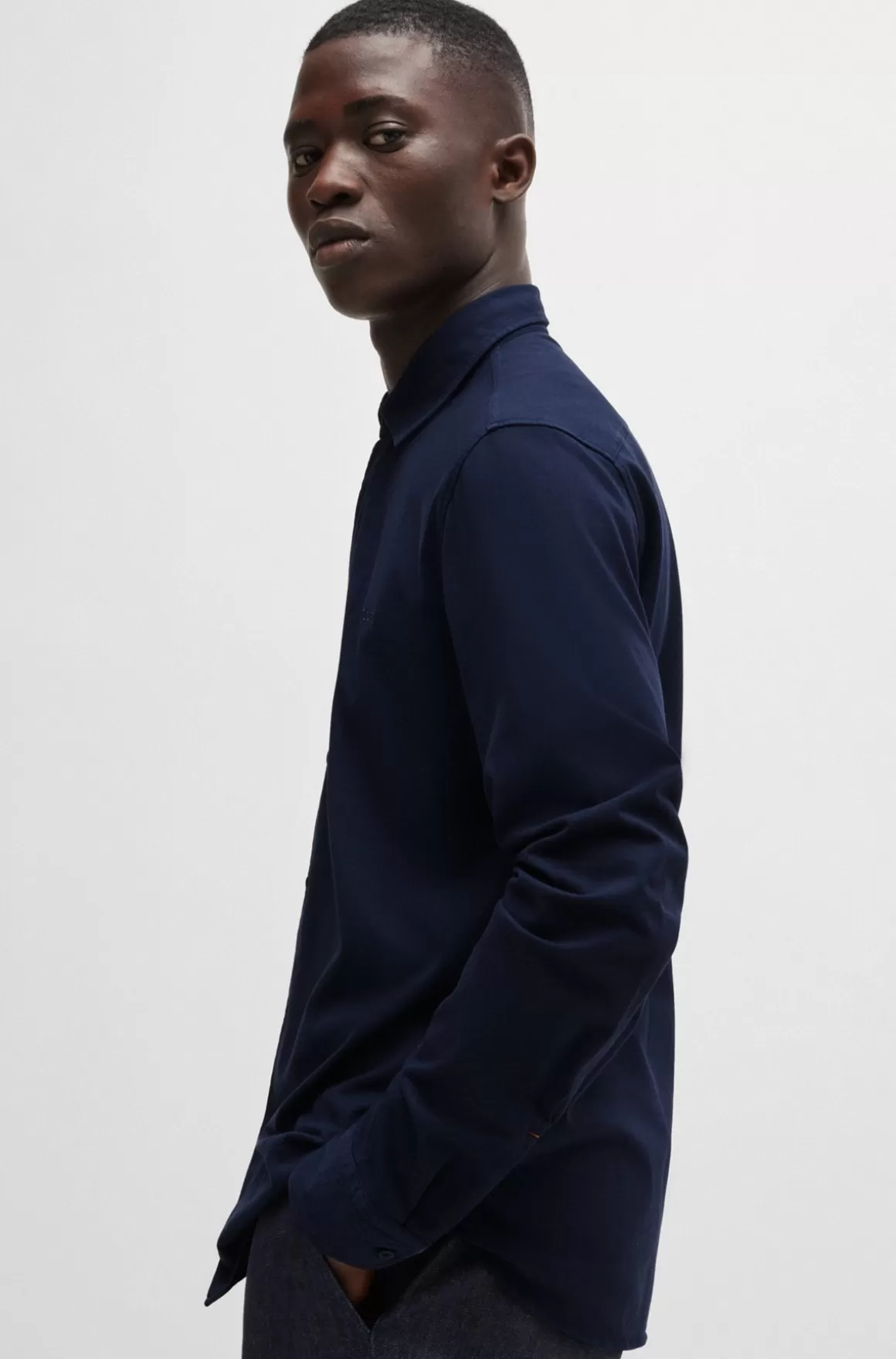 HUGO BOSS Slim Fit Skjorte I Bomuldsjersey Med Broderet Branding