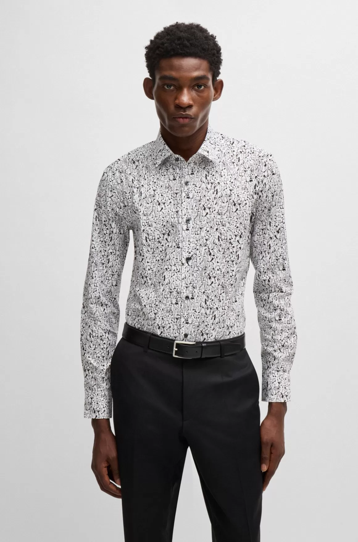HUGO BOSS Slim Fit Skjorte I Bomuldspoplin Med Stræk Og Print