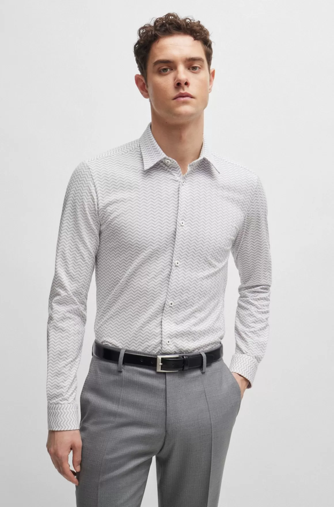 HUGO BOSS Slim Fit Skjorte I Mønstret Performance-stof Med Stræk