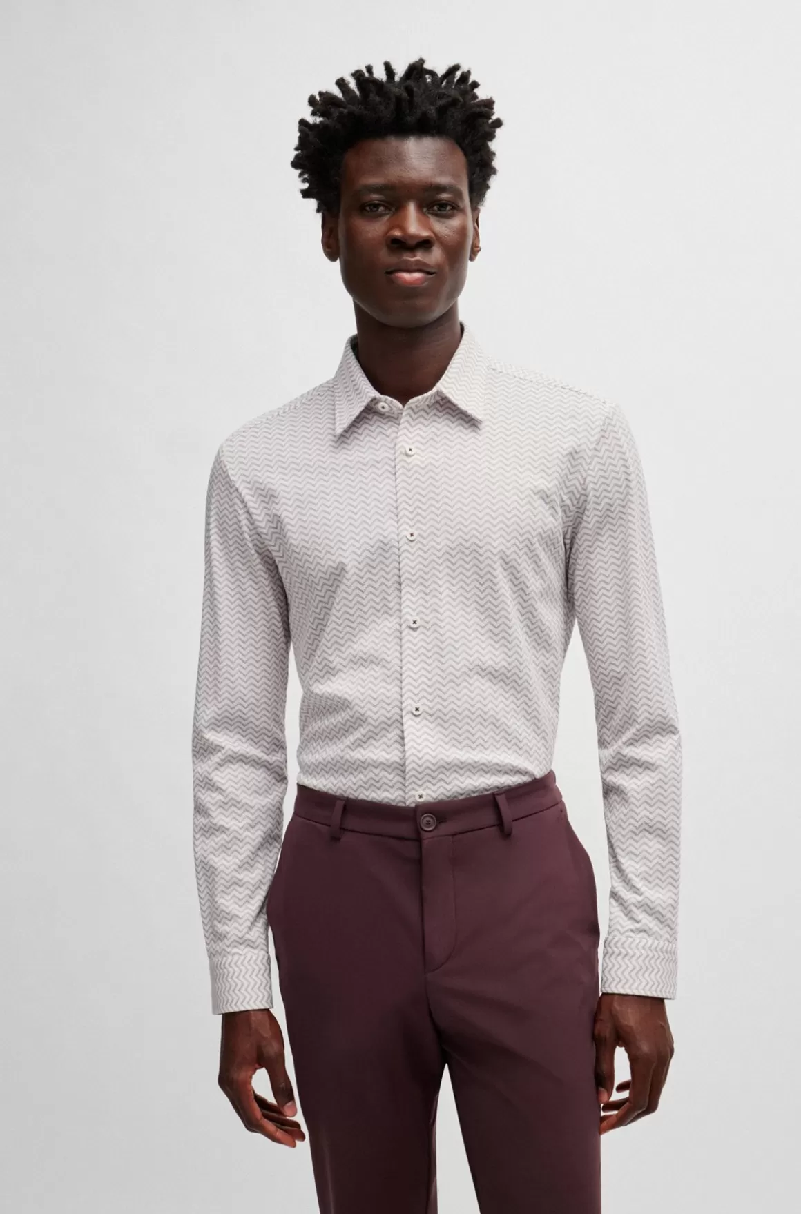 HUGO BOSS Slim Fit Skjorte I Mønstret Performance-stof Med Stræk