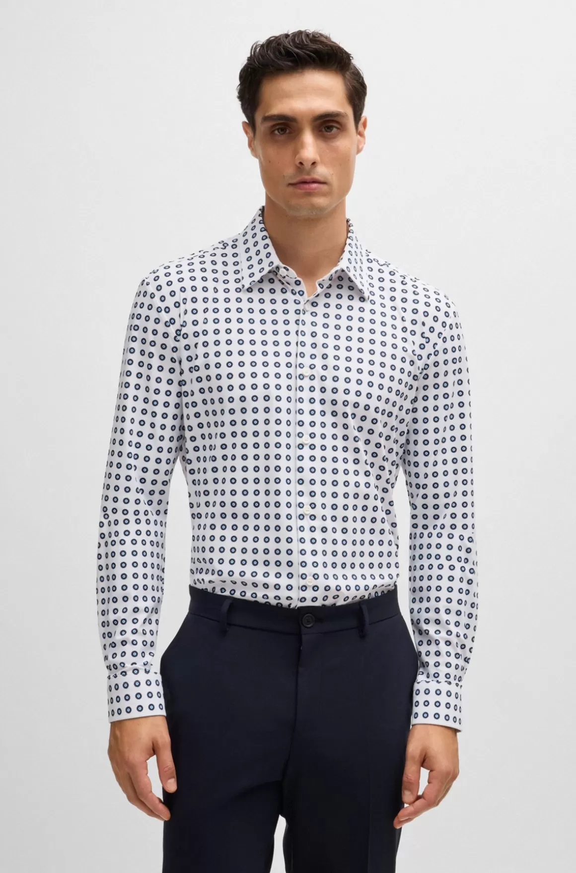HUGO BOSS Slim Fit Skjorte I Printet Jersey Med Performance-stræk