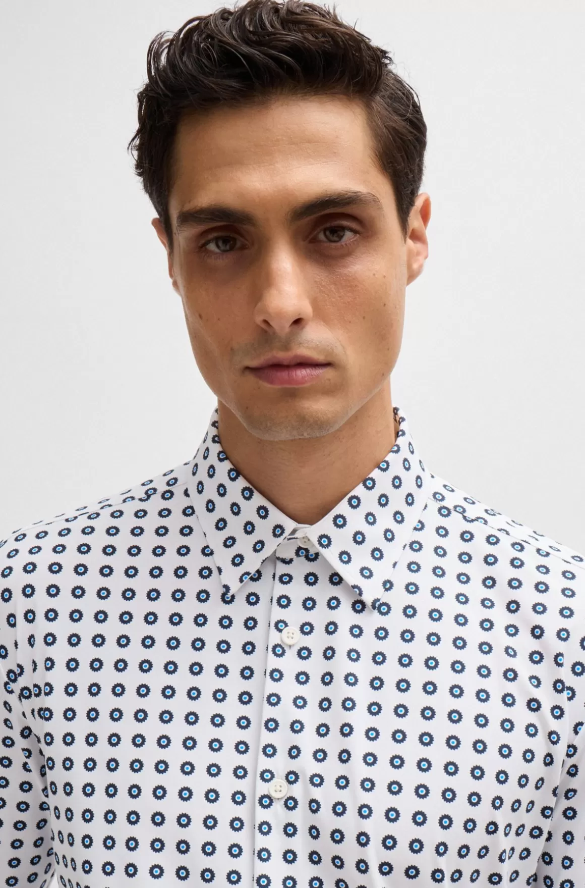 HUGO BOSS Slim Fit Skjorte I Printet Jersey Med Performance-stræk