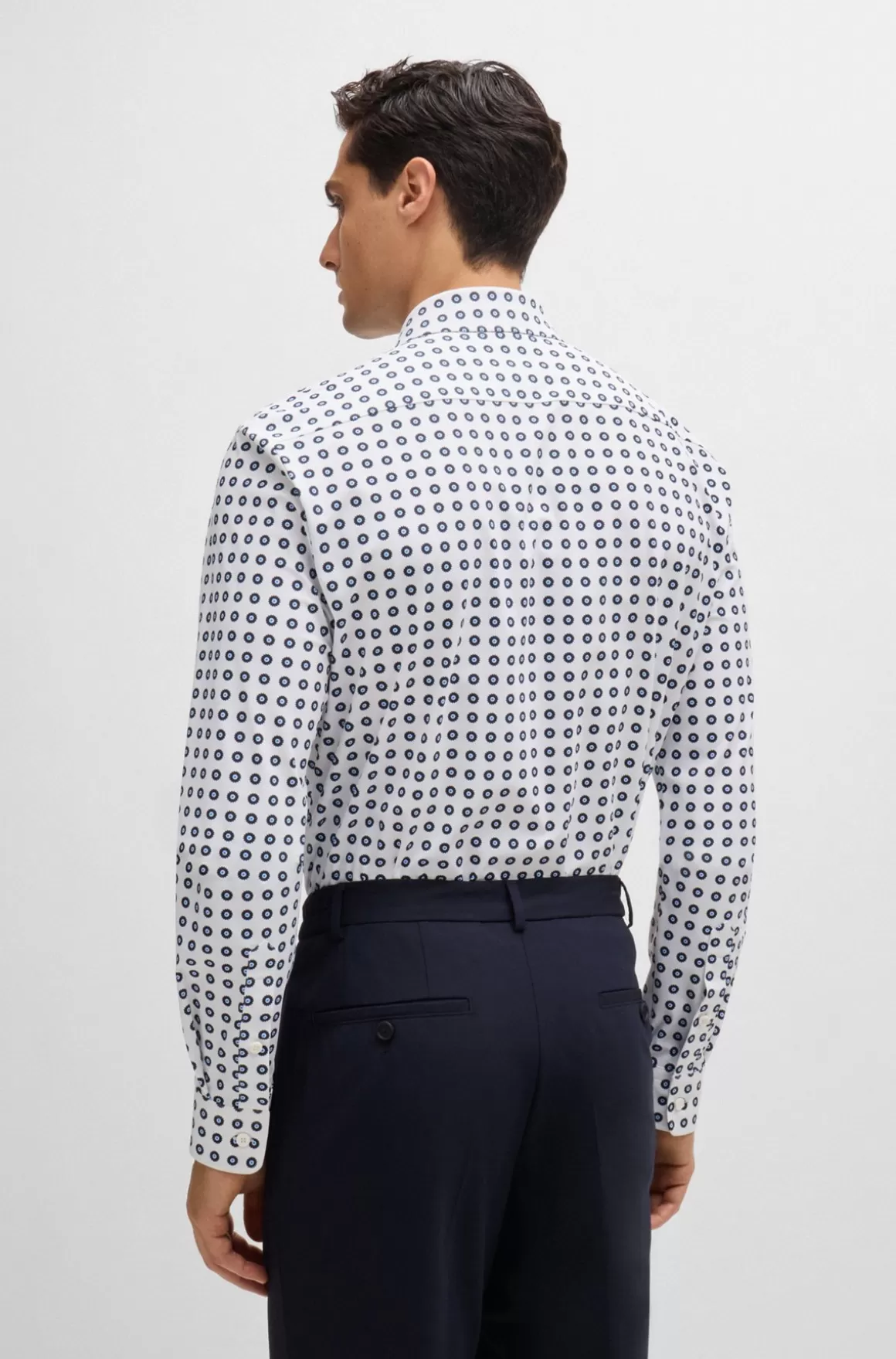 HUGO BOSS Slim Fit Skjorte I Printet Jersey Med Performance-stræk