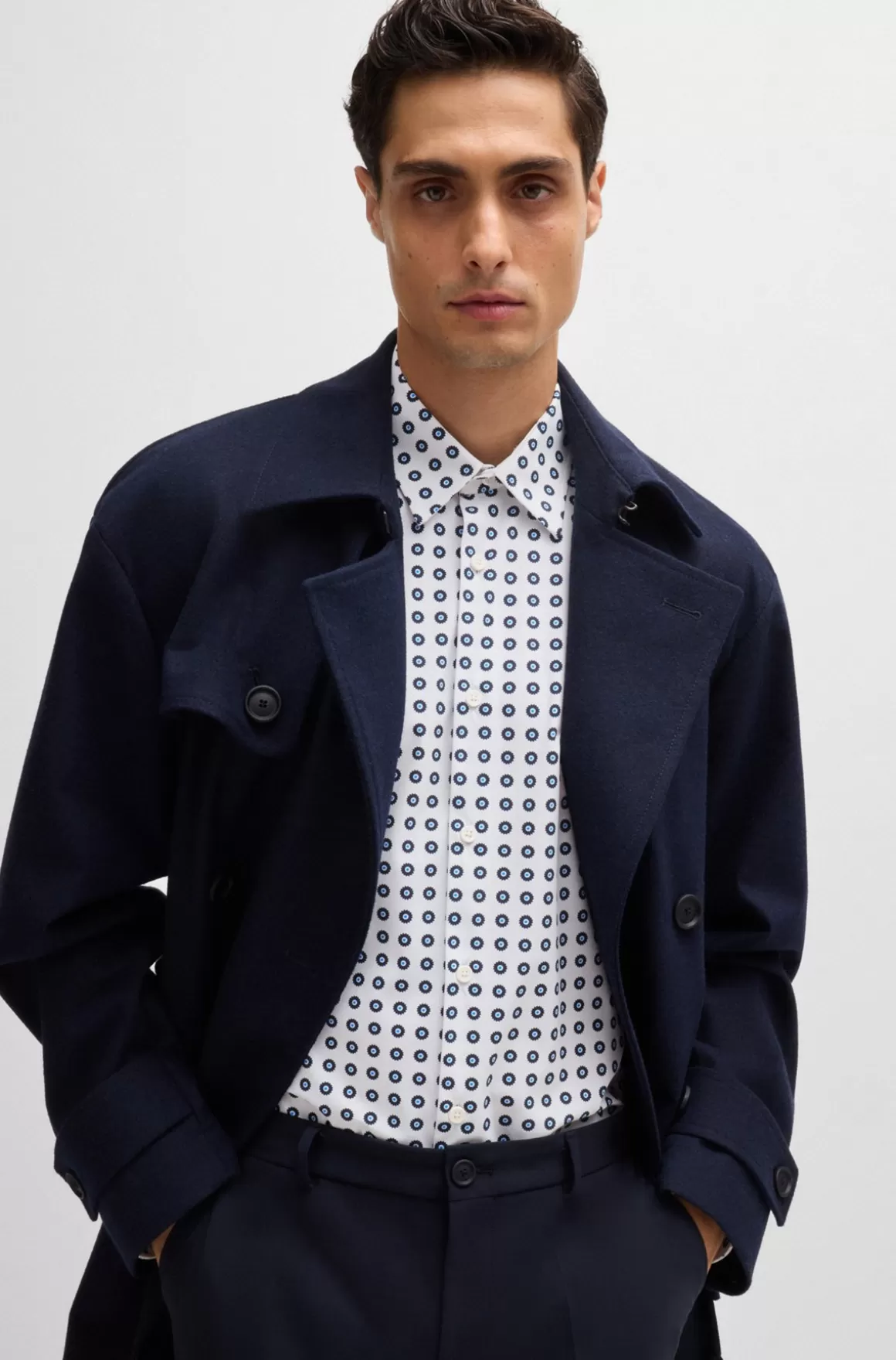 HUGO BOSS Slim Fit Skjorte I Printet Jersey Med Performance-stræk