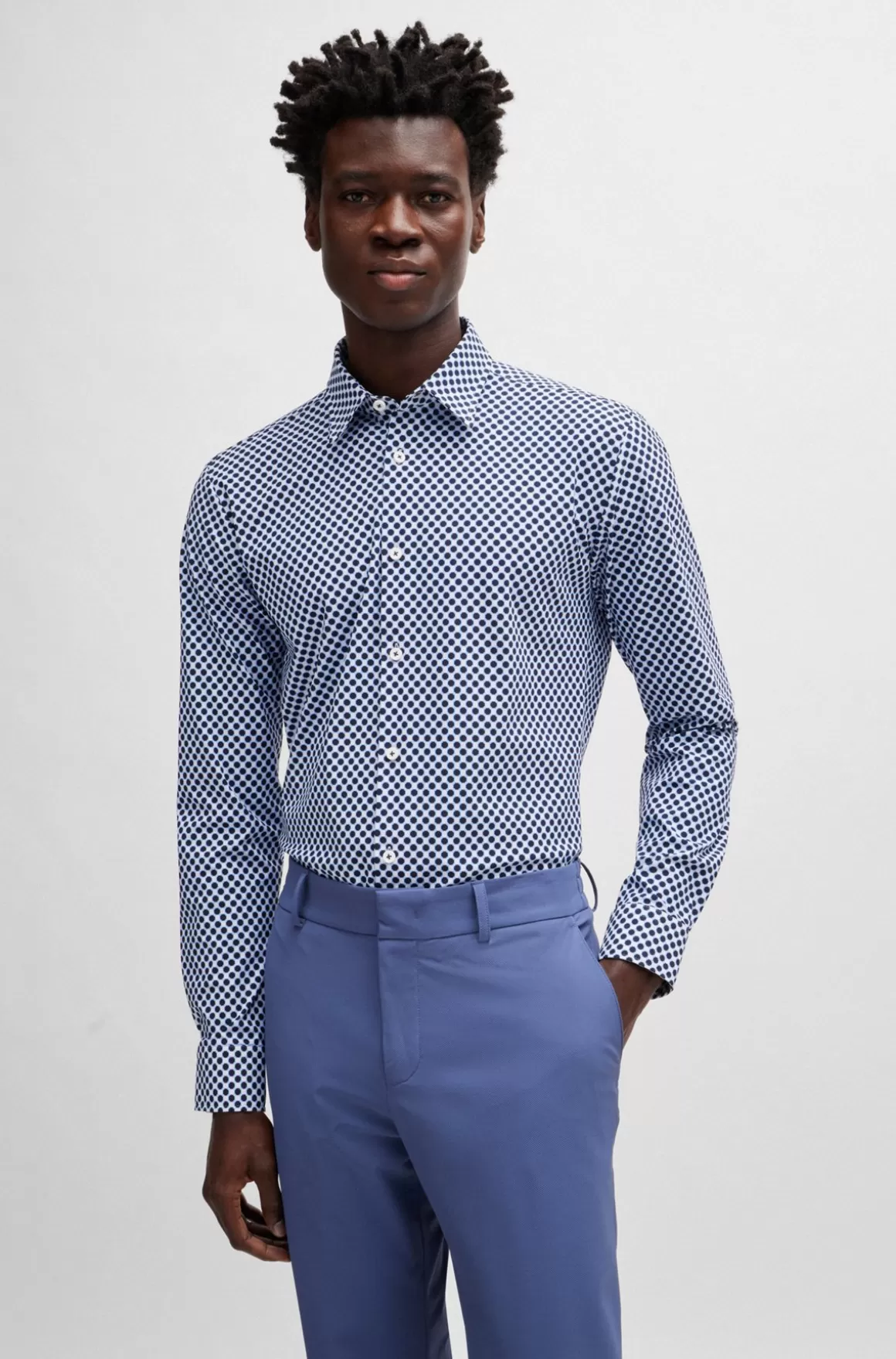 HUGO BOSS Slim Fit Skjorte I Printet Stof Med Performance-stræk