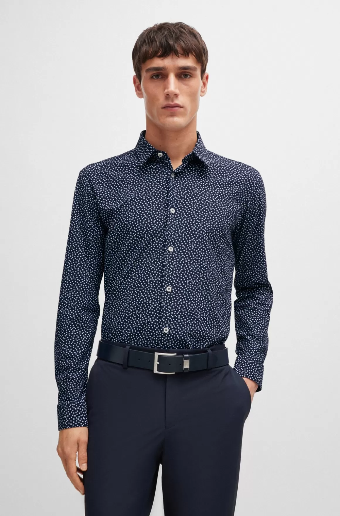 HUGO BOSS Slim Fit Skjorte I Printet Stof Med Performance-stræk